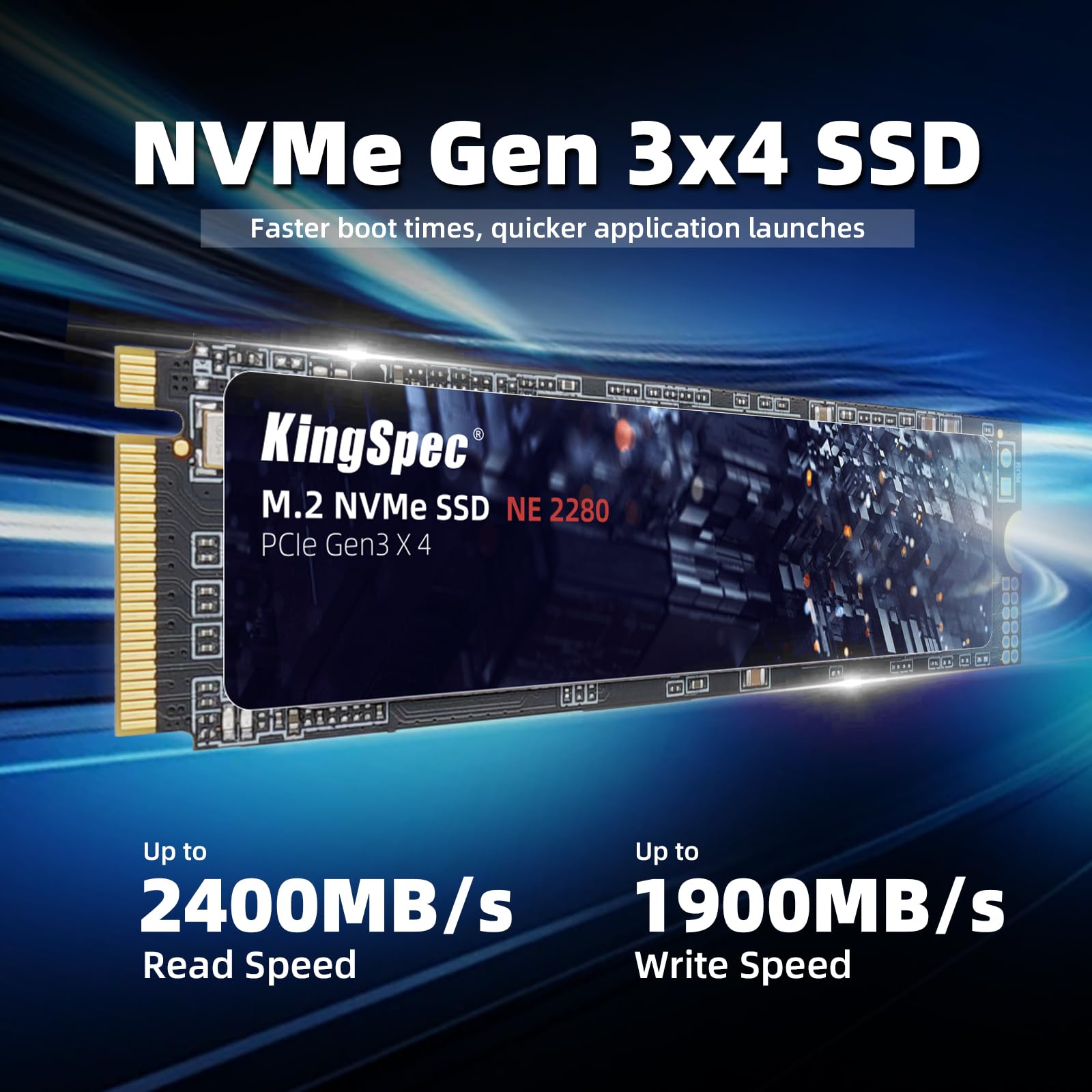 KingSpec 1TB M.2 NVMe SSD - Gen3x4 2280 Internal Solid State Drive with 3D NAND Flash, Up to 2400MB/s Read Speed - Compatible with Laptops & Desktops - Perfect for Gaming, Video Editing & Fast Boot Times