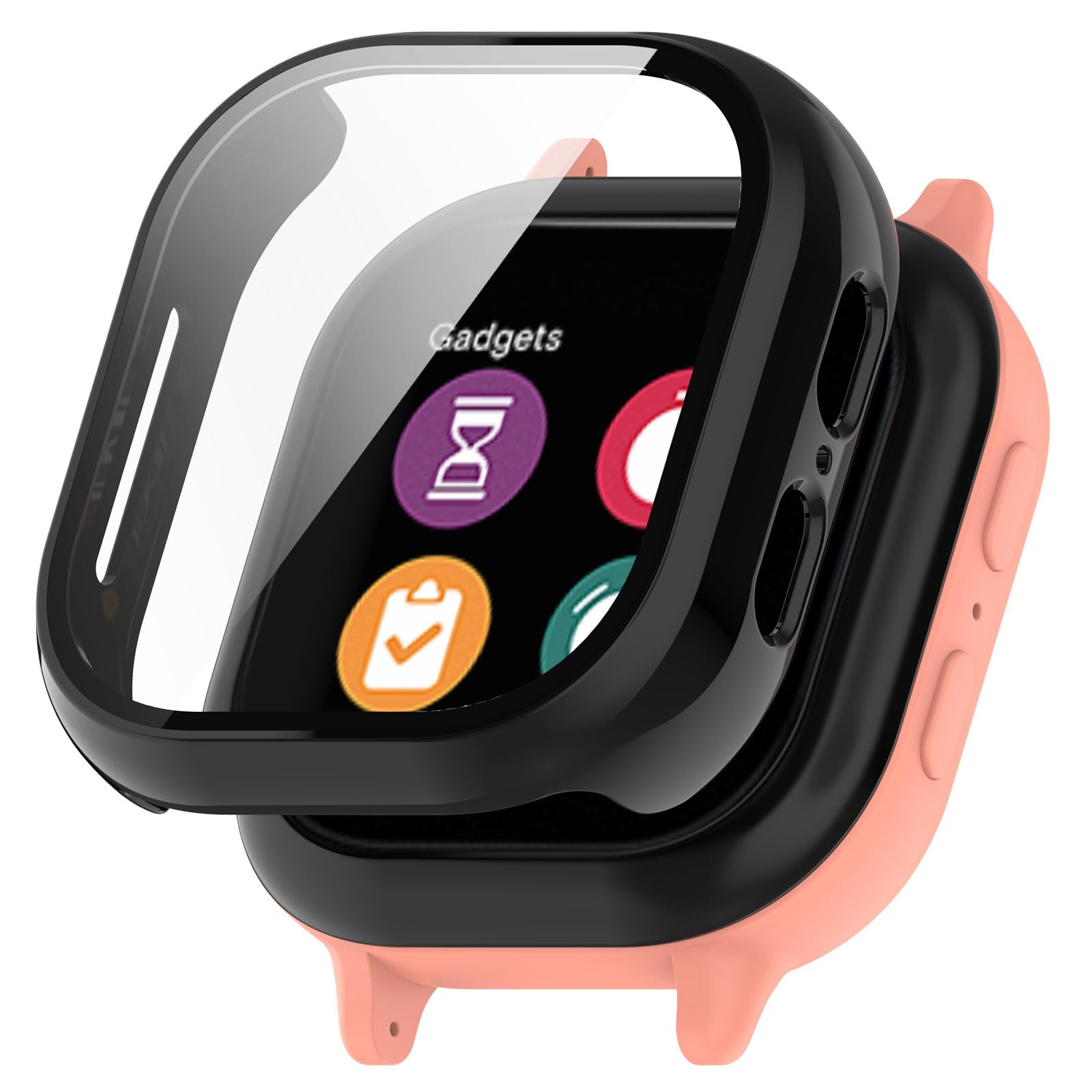MOTONG Full Coverage PC Protective Case & Tempered Glass Screen Protector for Gizmo Watch 2 - Durable Scratch-Resistant Cover (Black) | Perfect for Kids' Outdoor Activities, School & Sports Protection