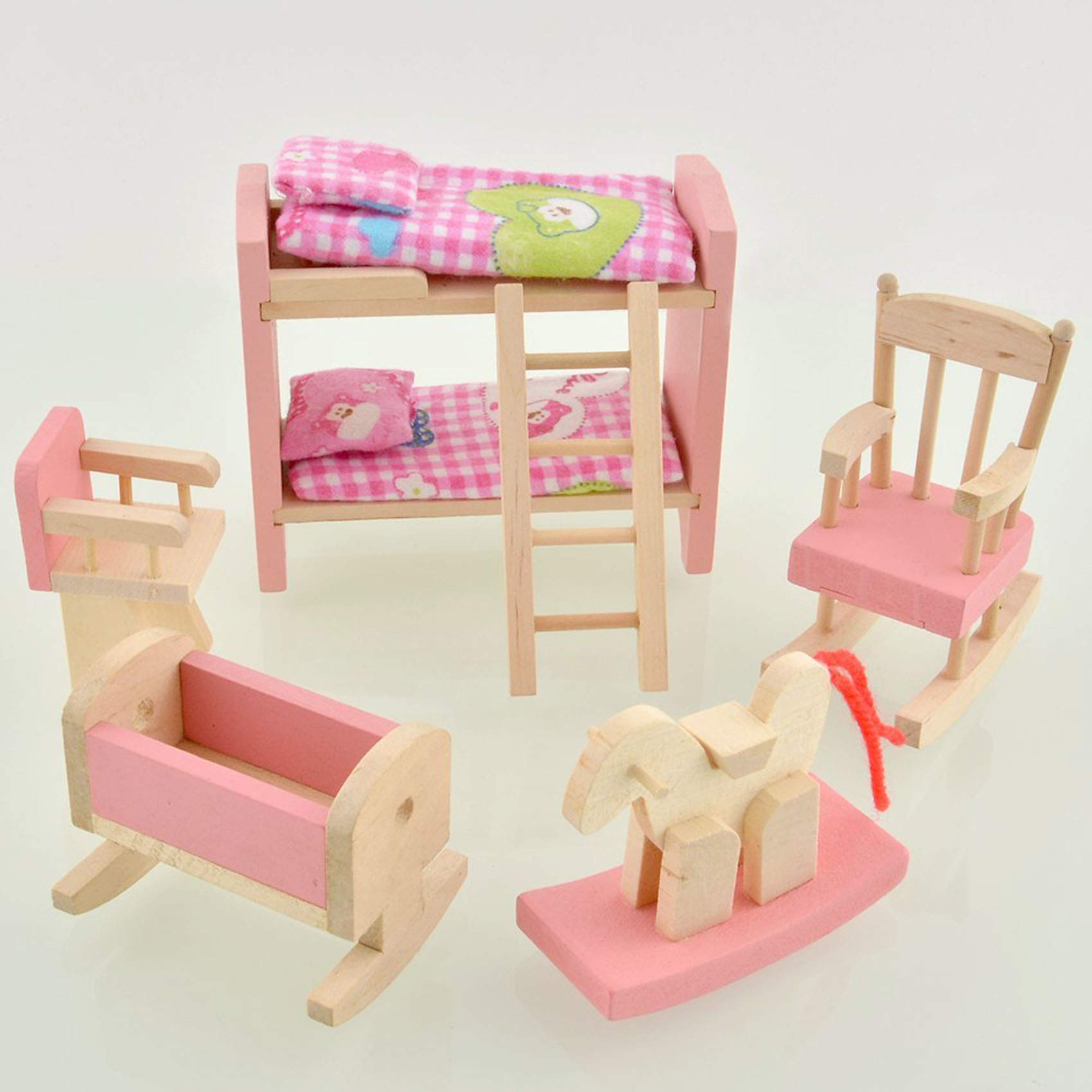 Wooden Dollhouse Furniture Set - Kids Pretend Play Toy for Home Decor