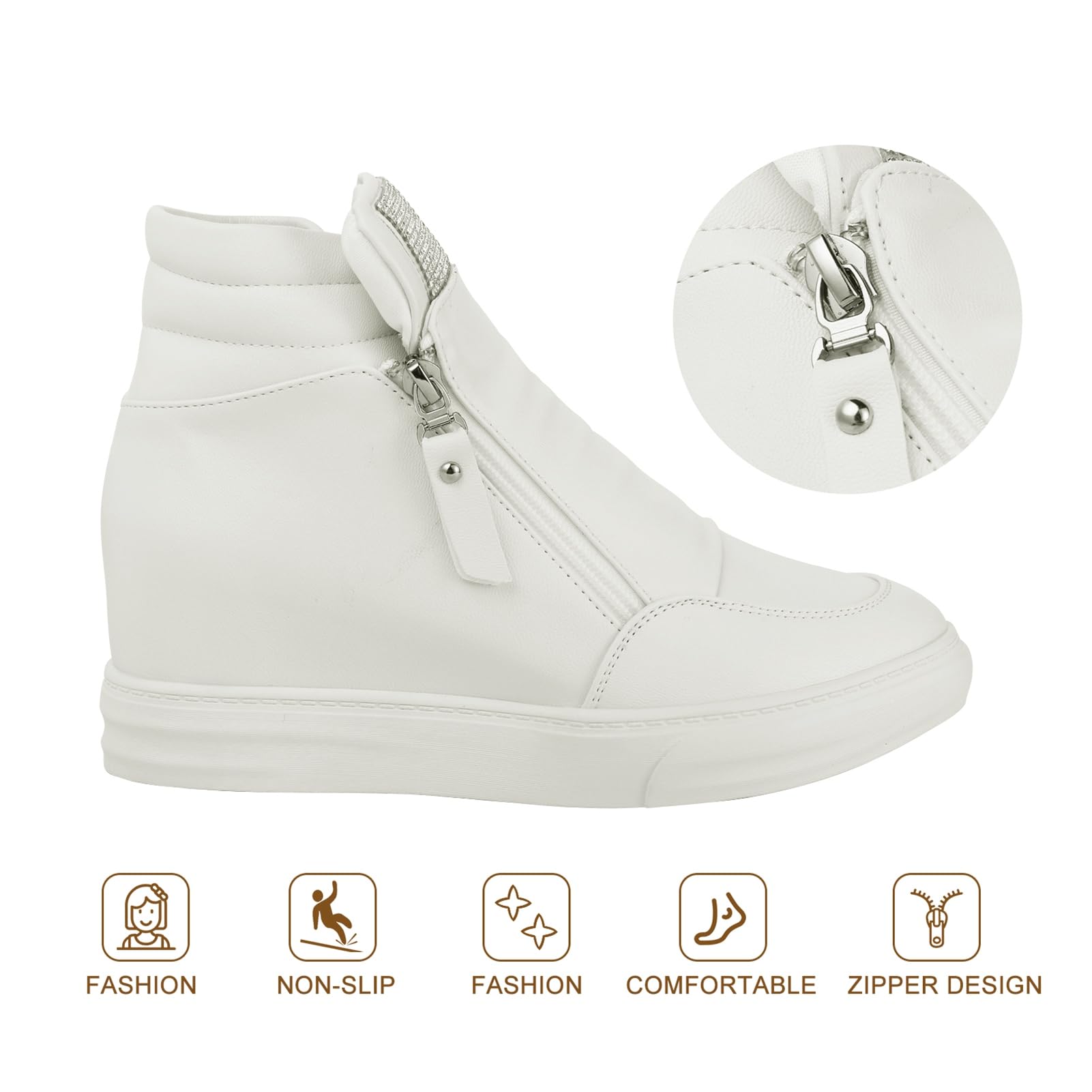 CKROLA Women's Fashion Platform Sneakers - Hidden Wedge Heel High Top Shoes for Women, Comfortable Work Boots & Casual Wear | Perfect for Office, Walking & Daily Outfits
