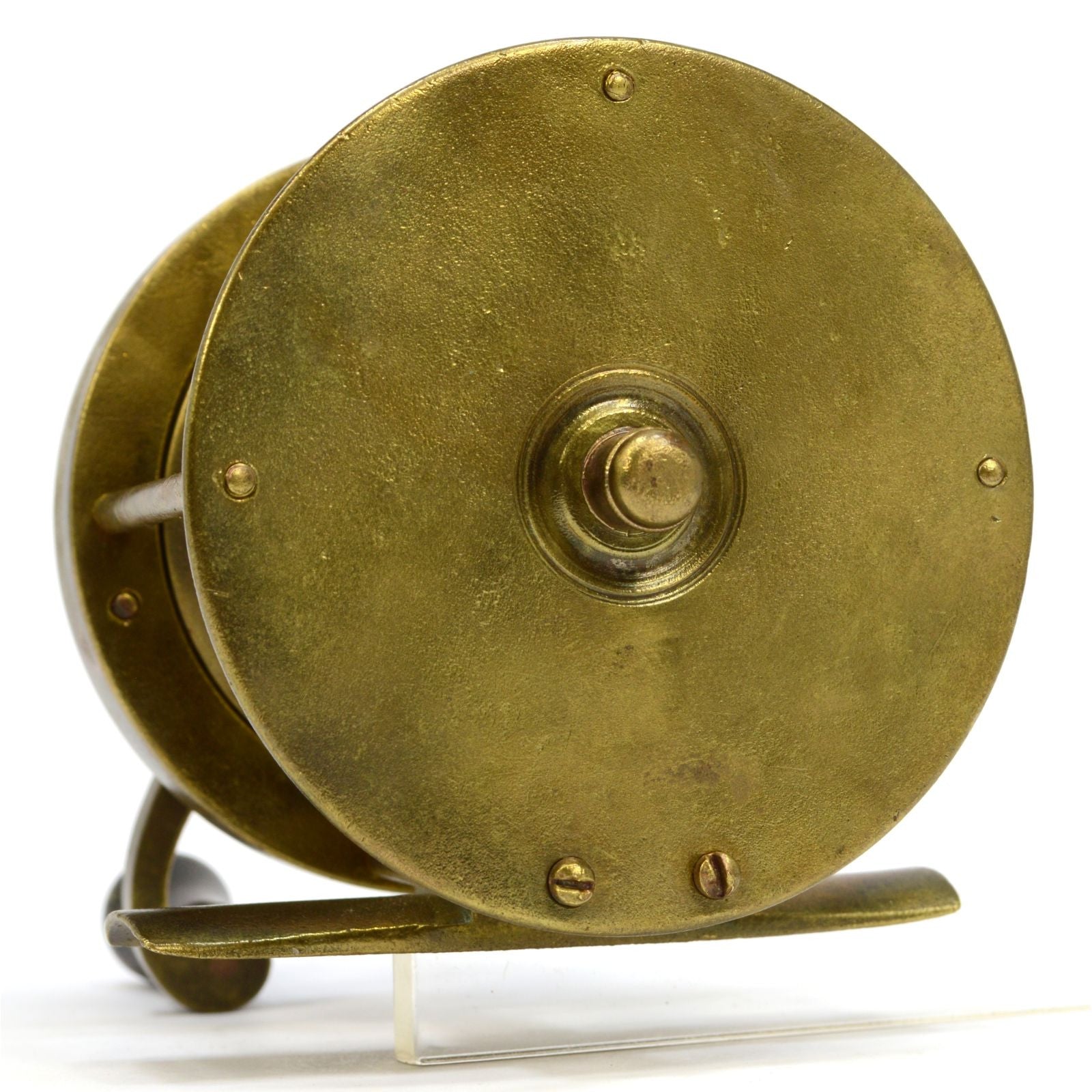 Vintage Antique Brass Fishing Reel 250 - Curved S Handle, Unknown Maker - Perfect for Collectors & Classic Fishing Enthusiasts