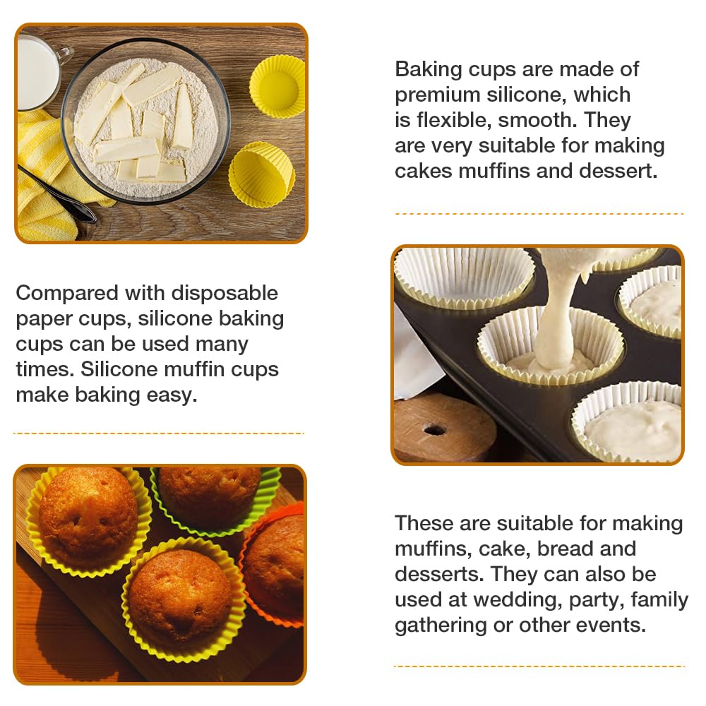 Extra Large Silicone Cupcake Muffin Cups 12 Pack - 3.54 Inch Reusable Jumbo Baking Liners for Cupcakes, Muffins & Desserts - Non-Stick, Easy Clean, Oven & Freezer Safe (Multicolor) - Perfect for Baking, Party Treats & Meal Prep