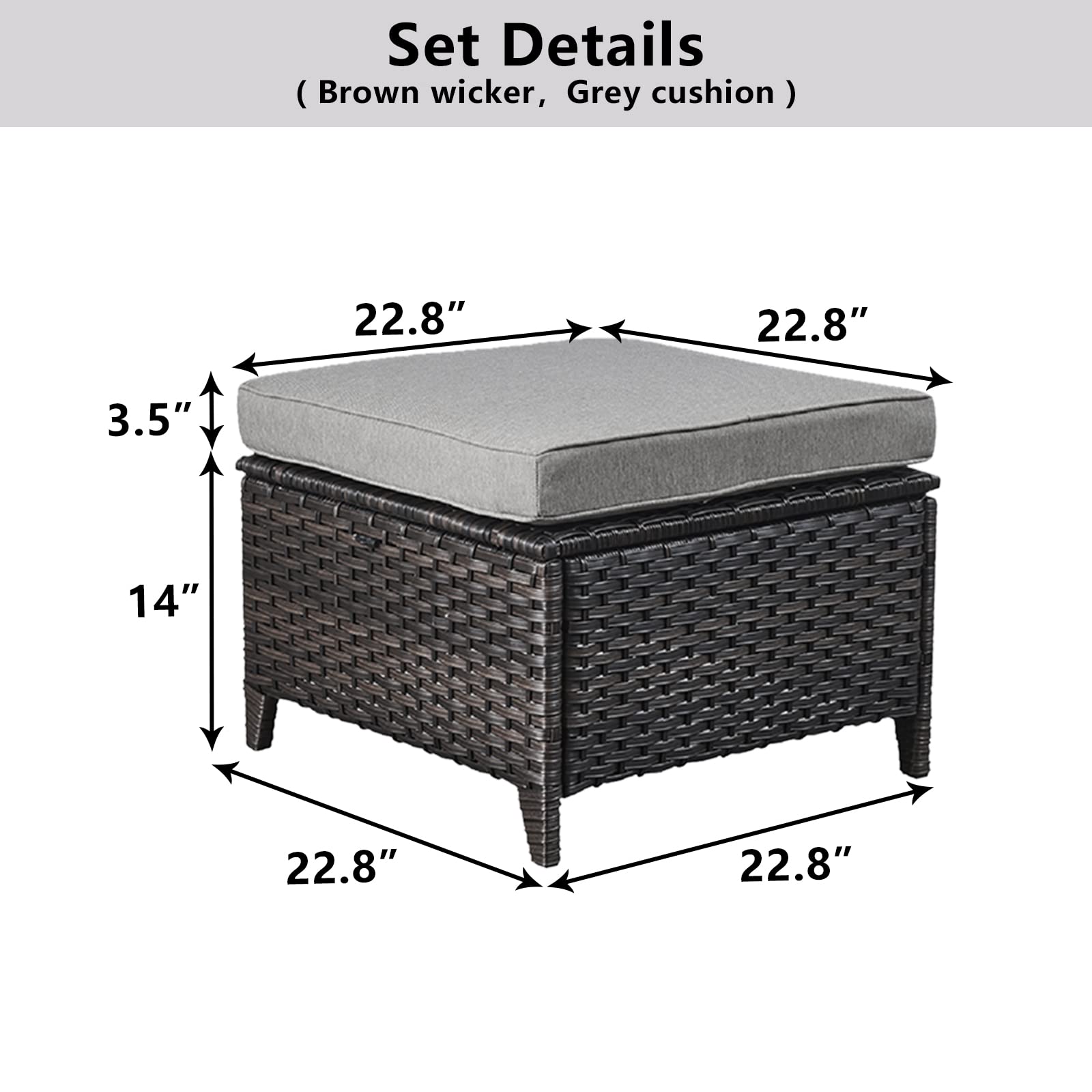 All-Weather Outdoor Rattan Ottoman Set of 2 - Patio Seating Footstool with Soft Cushions - Perfect for Garden, Deck, Poolside & Backyard Relaxation