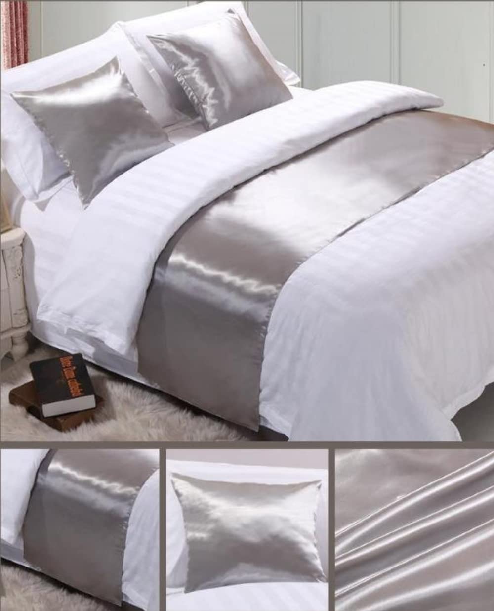 Modern Satin Bed Runner Scarf - Decorative Bed Throw for Foot of Bed - Twin/Queen/King Size Hotel Luxury Bedding - Perfect for Bedroom Decor, Wedding Accents & Upscale Home Styling