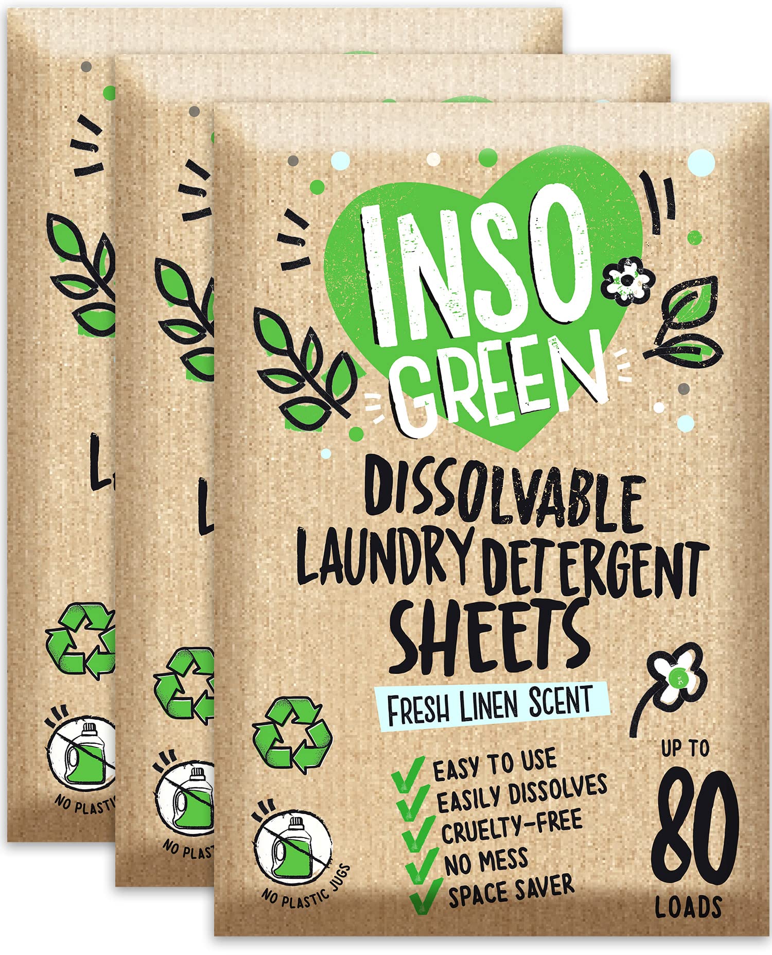 Eco-Friendly Laundry Detergent Sheets (3 Pack) - 240 Loads, Plastic-Free, Biodegradable, Hypoallergenic - Ideal for Travel, Camping & Home Use - 120 Sheets