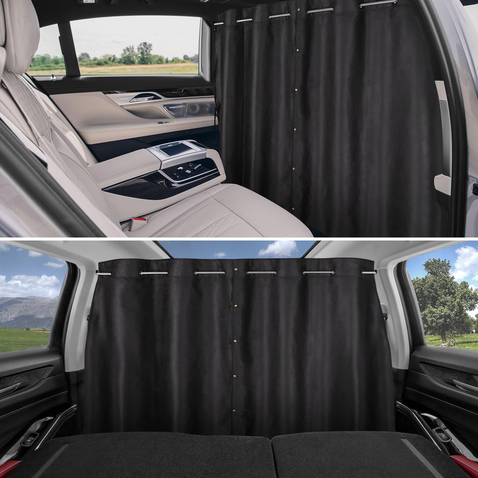 XCBYT Car Privacy Curtains - Adjustable Length Blackout Van Curtains with Stainless Steel Crossbar for SUVs, Pickup Trucks & Campers | Perfect for Travel, Napping & Privacy Protection During Road Trips & Outdoor Adventures