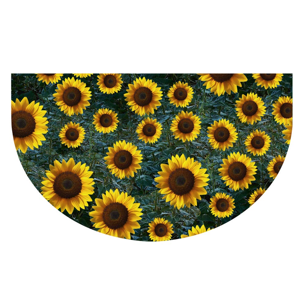Sunflower Print Half Round Doormat - Non-Slip Welcome Entrance Rug for Front Door - 18x30 Inch Indoor Decorative Floor Mat - Easy to Clean Low-Profile Design - Perfect for Farmhouse, Cottage & Spring Home Decor