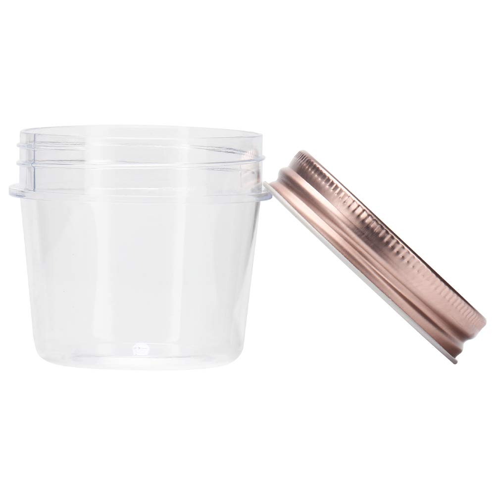 Novelinks 4oz Clear Plastic Jars with Rose Gold Lids - 20 Pack BPA-Free Refillable Round Containers for Spices, Cosmetics, Crafts & Home Organization - Perfect for Kitchen, Bathroom & Office Storage
