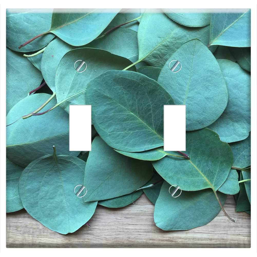 Double Toggle Switch Plate Cover - Eucalyptus Leaf Floral Design for Home Decor | Perfect for Living Room, Bedroom & Office Wall Decor