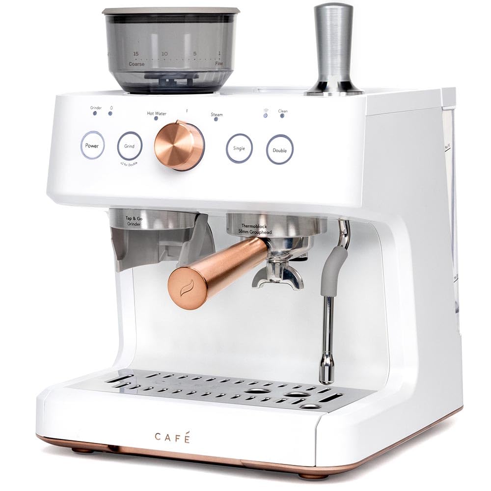 Café Bellissimo Semi Automatic Espresso Machine with Milk Frother - WiFi Connected Smart Home Coffee Maker | Built-In Coffee Bean Grinder, 15-Bar Pressure Pump & 95oz Water Tank | Matte White Finish | Perfect for Home Baristas & Coffee Lovers