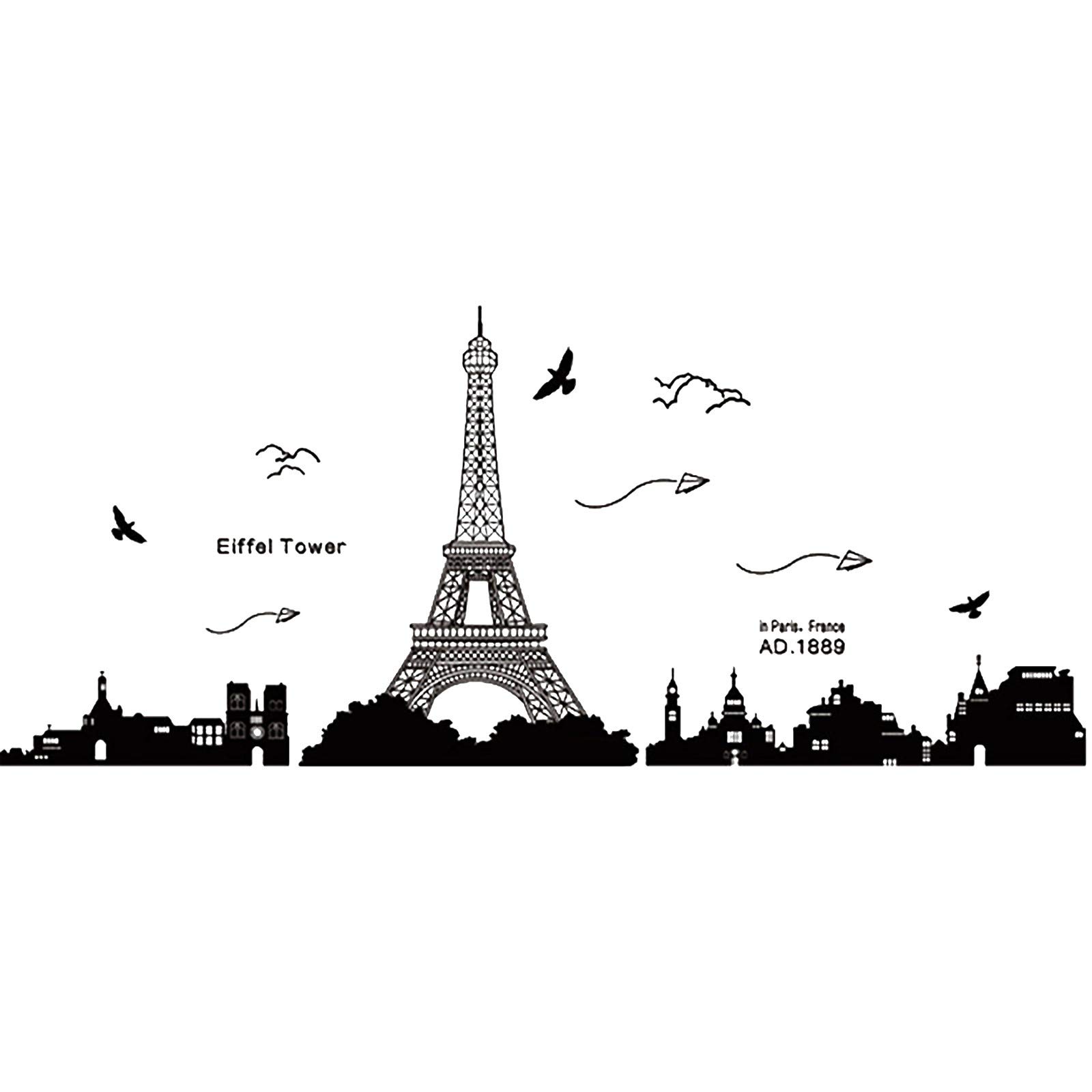 Paris Eiffel Tower Black Vinyl Wall Sticker - Decorative Adhesive Art for Bedroom, Kitchen & Home Decor | Perfect for Doors, Walls & Windows