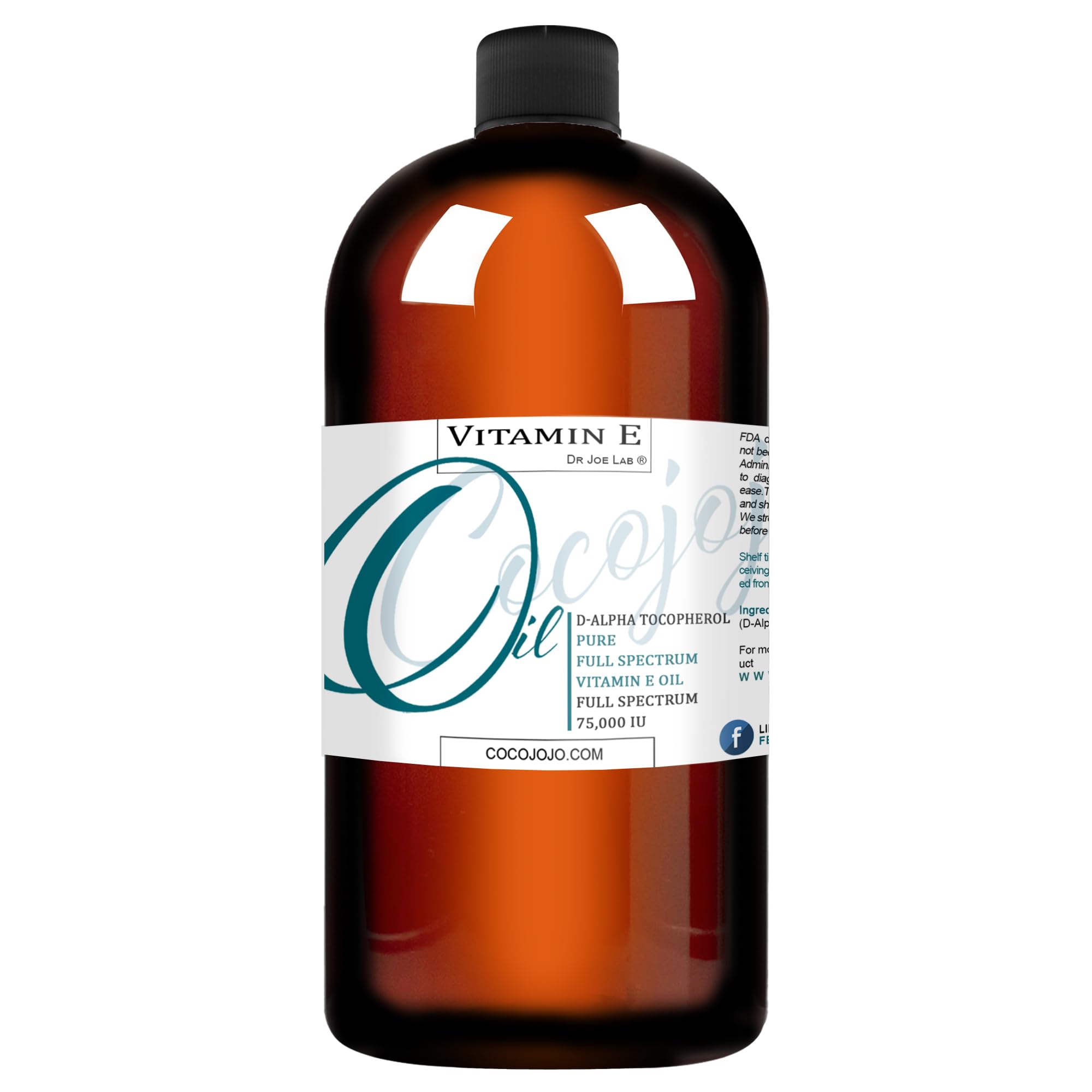 Pure Vitamin E Oil 75,000 IU - Undiluted Full Spectrum Alpha Tocopherol for Skin, Hair & Nails - 32oz Hydrating Moisturizer - Perfect for Dry Skin Care, Anti-Aging & Hair Growth Treatment