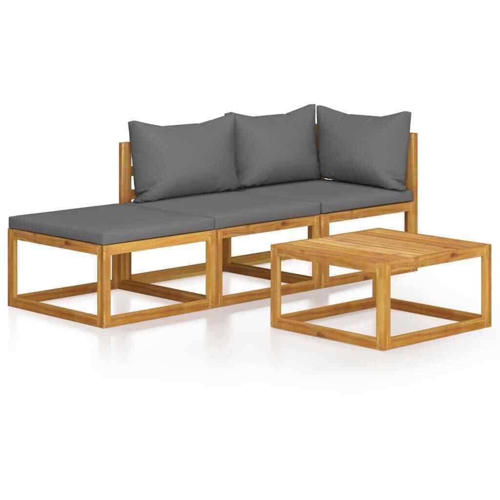 Premium 4-Piece Acacia Wood Patio Lounge Set with Cushions - Outdoor Garden Furniture for Backyard, Balcony, Deck - Perfect for Relaxing, Entertaining & Outdoor Dining