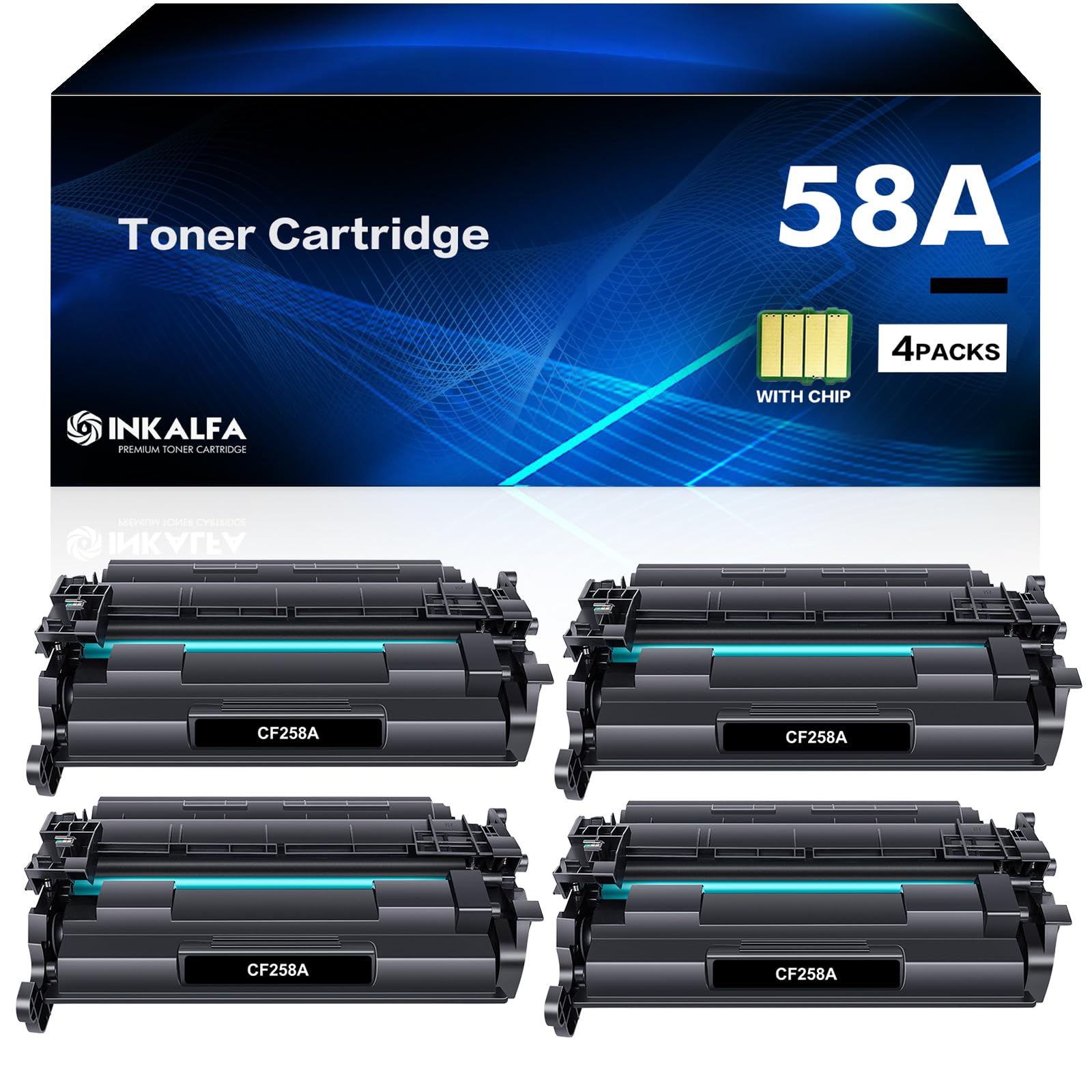 HP 58A CF258A Toner Cartridge (4 Pack) - Compatible with HP LaserJet M428fdw, M404n & More - High-Yield Black Replacement for CF258A/CF258X/58X - Includes Smart Chip - Perfect for Office Printing & High-Volume Documents