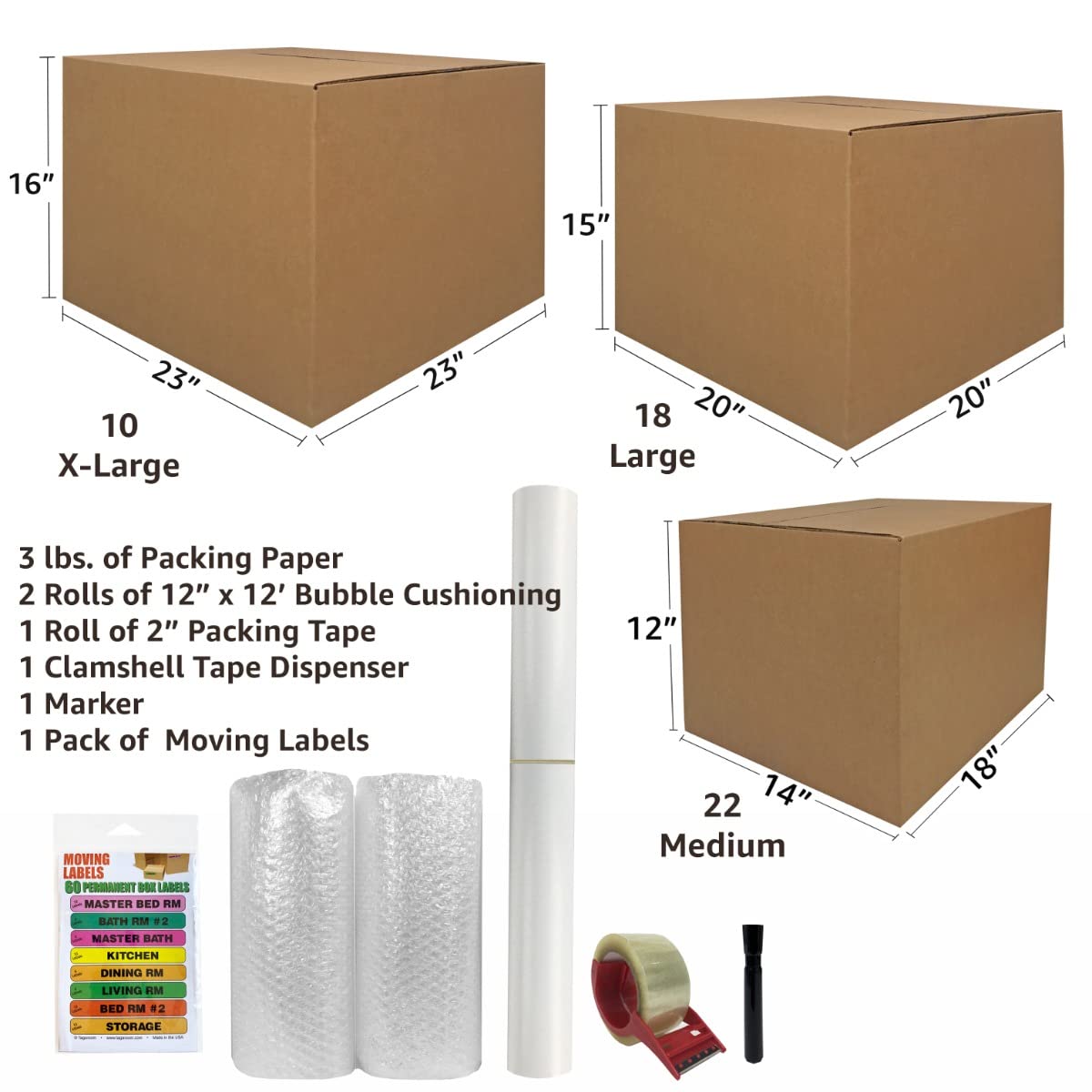 UBOXES 5 Room Moving Kit - 50 Large Moving Boxes with $94 Worth of Moving Supplies | Perfect for Home Relocation, Apartment Moving & Storage Organization