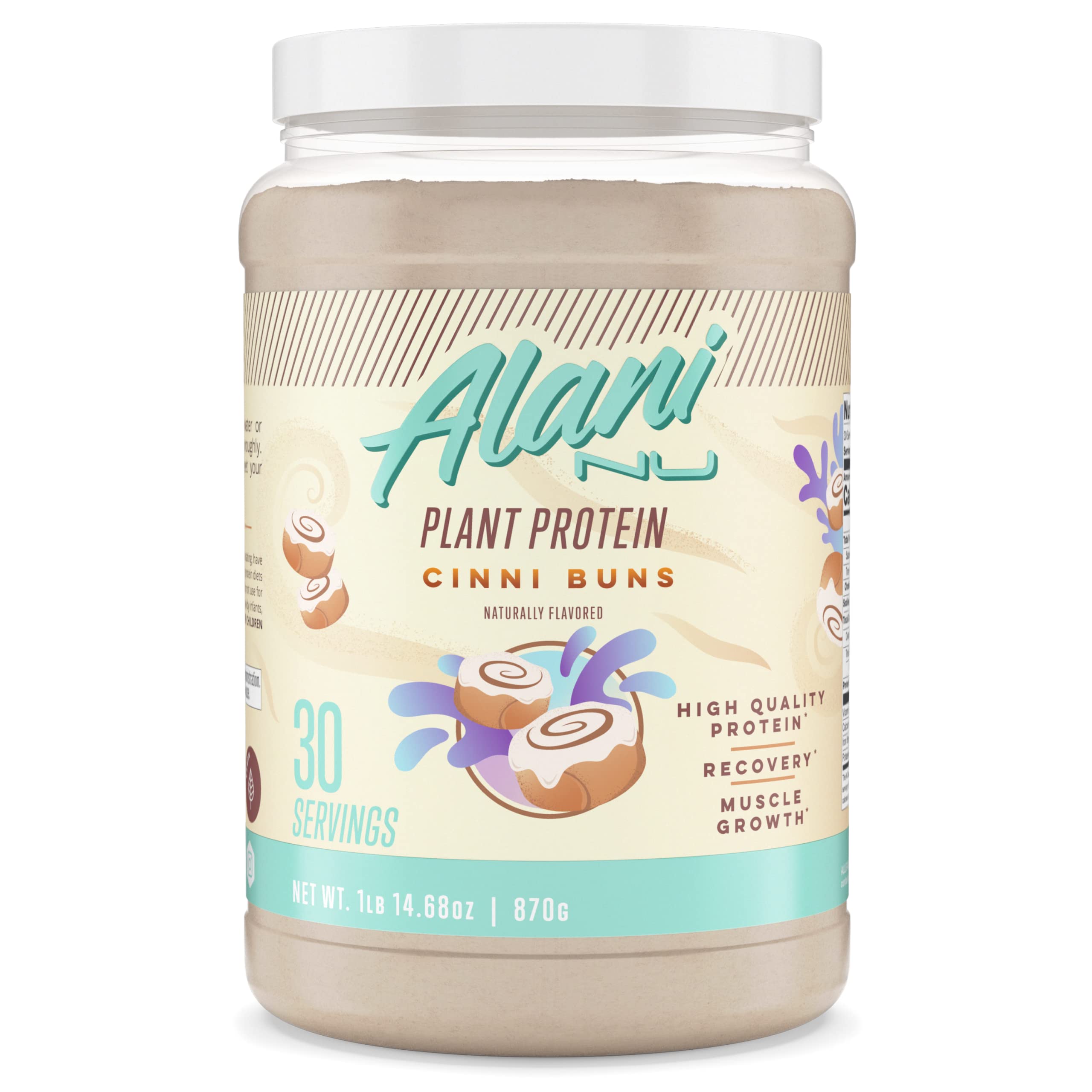 Alani Nu Plant Based Vegan Protein Powder - Cinnamon Bun Flavor - 30 Servings - Post Workout Recovery & Healthy Breakfast Shake