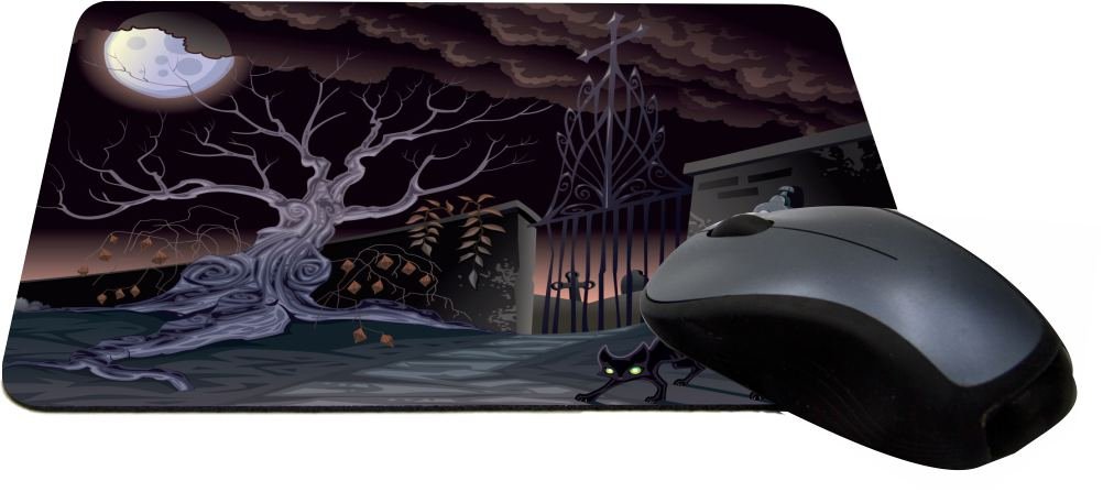 Graveyard Design Halloween Black Cat Lightning Series Gaming Mouse Pad (MPSQ-RK-1498) - Perfect for PC Gaming, Office Work & Halloween Decorations