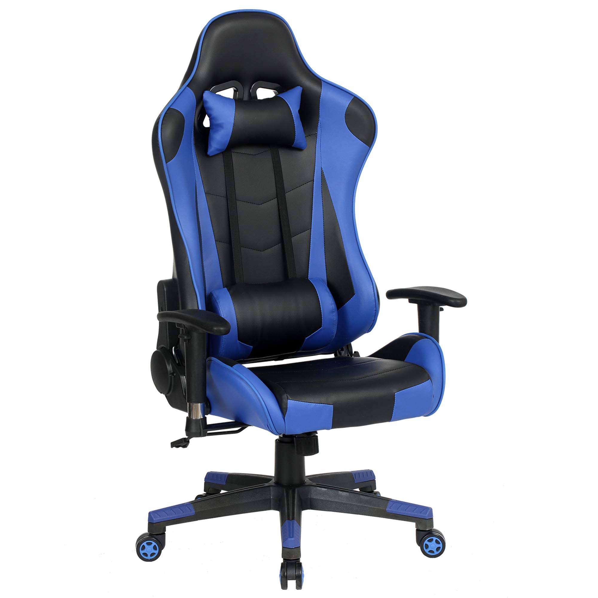 Premium High Back Gaming Chair - Ergonomic Office Chair with Headrest & Lumbar Support - PU Leather Racing Computer Chair for Esports & Video Gaming - Blue - Perfect for Home Office, Gaming Setup & Workstation