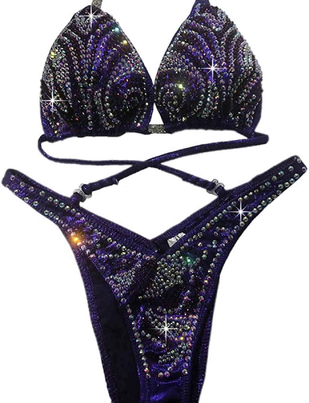 Purple Passion Crystal Bikini - NPC Physique Competition Swimsuit for Women | High-Quality Figure Posing Suit for Bodybuilding & Bikini Contests | Perfect for Stage Performances, Fitness Shows & Professional Competitions