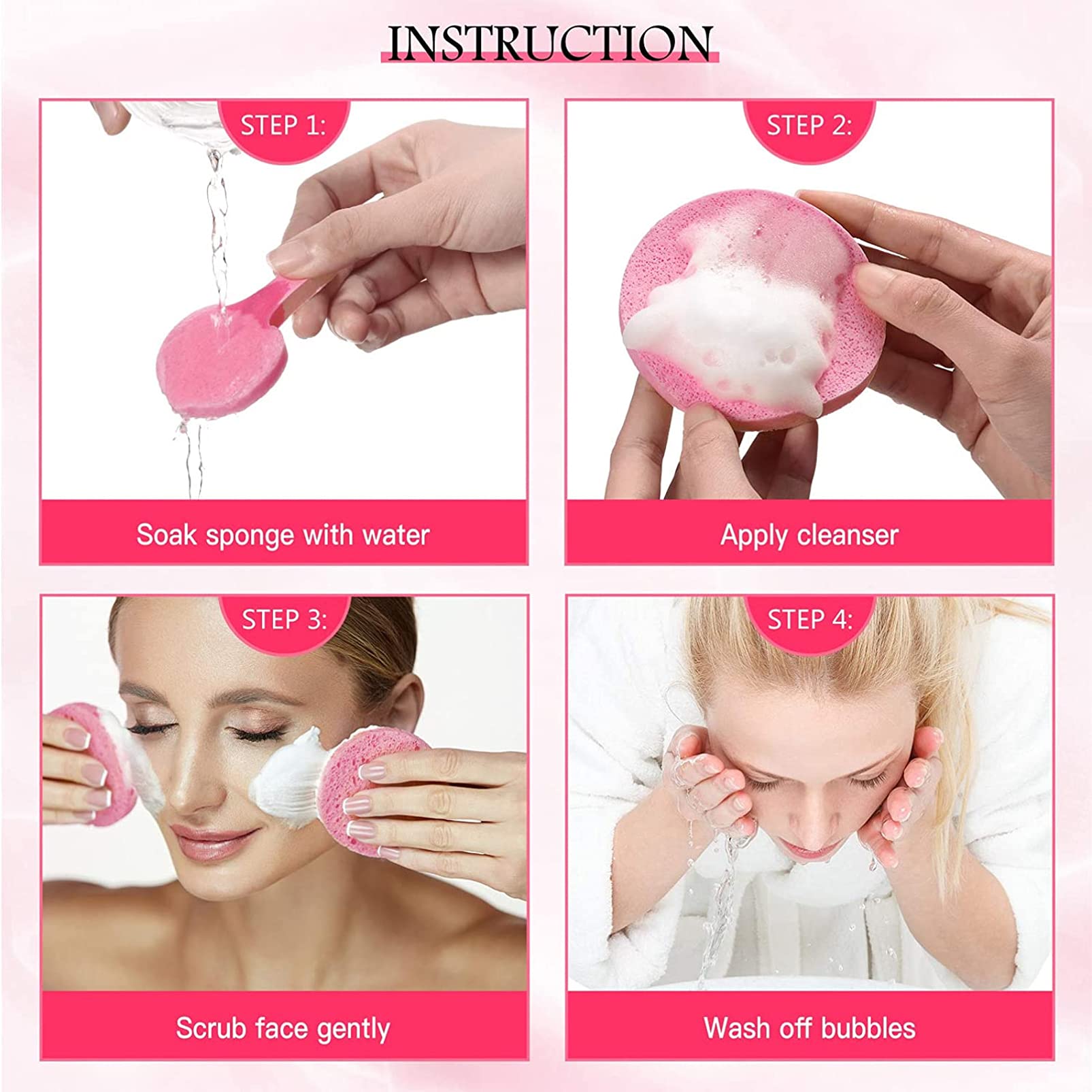 120pcs Compressed Makeup Sponges & Cleaning Pads - Exfoliating Powder Puff, Foundation Sponge, Travel-Friendly Pink Makeup Remover for Flawless Skin | Perfect for Travel, Daily Makeup & Skincare Routine