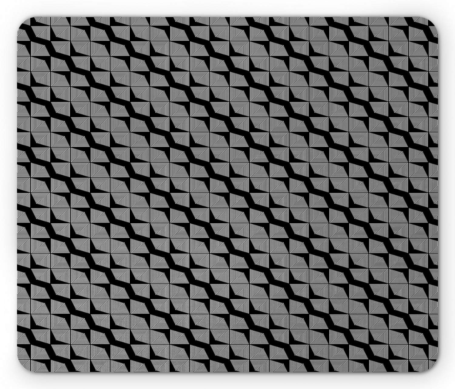Ambesonne Abstract Mouse Pad - Optical Illusion Inspired Monochrome Geometric Pattern Non-Slip Rubber Mousepad (Standard Size, Charcoal Grey/White) for Office, Gaming & Computer Workstations