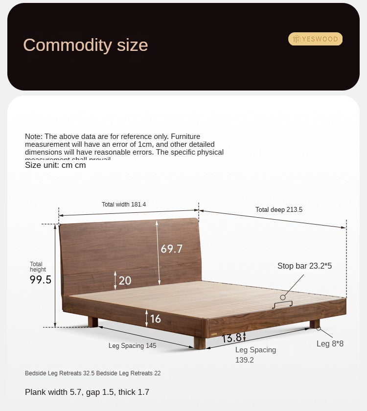 Solid Black Walnut Wood King Size Suspended High Headboard Bed Frame - Modern Platform Bed for Master Bedroom, Guest Room & Luxury Home Decor