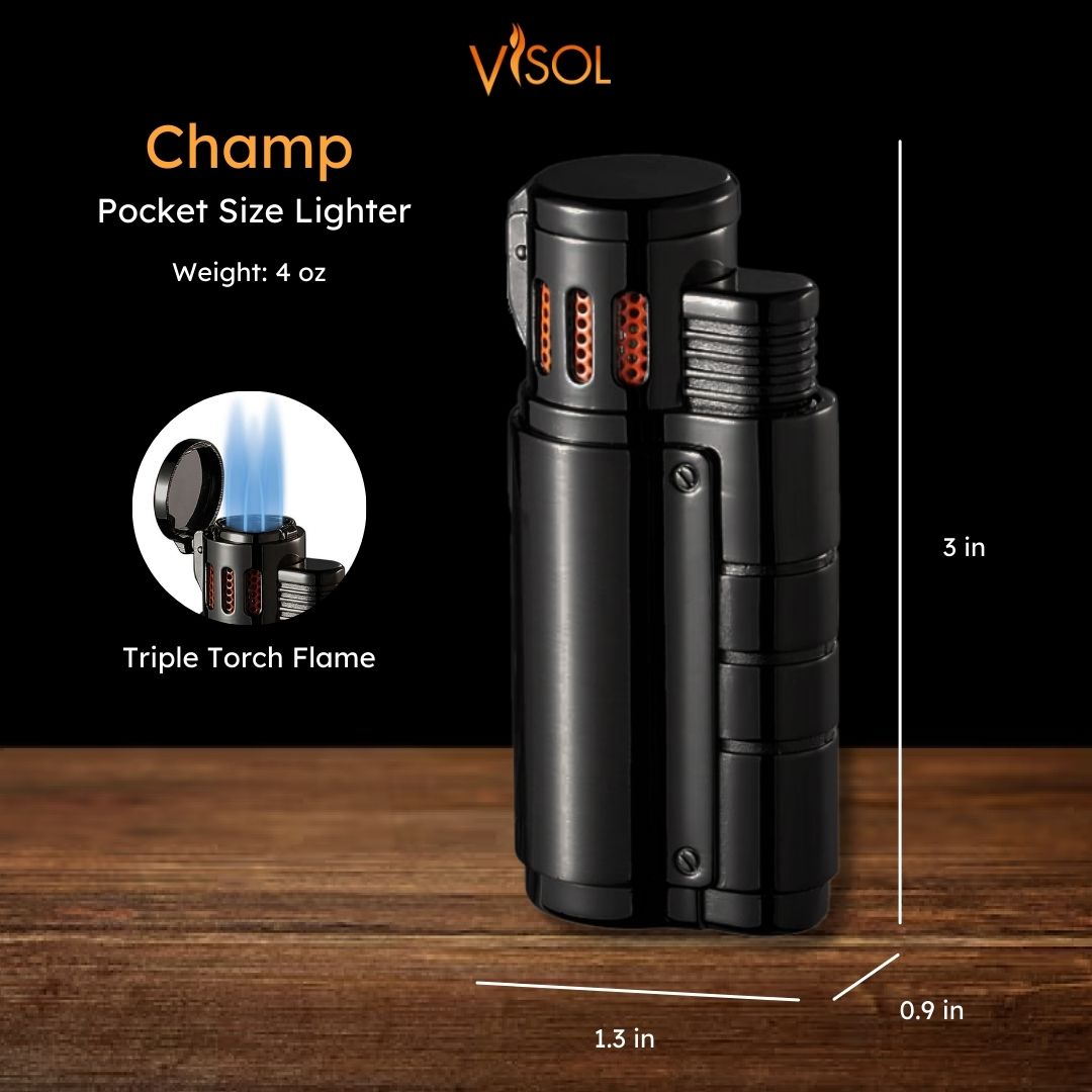 Premium Visol Champ Triple Torch Cigar Lighter - Matte Black Finish | Windproof Butane Lighter for Cigars, Cigarettes & Outdoor Use | Perfect for Smoking Enthusiasts & Gifts