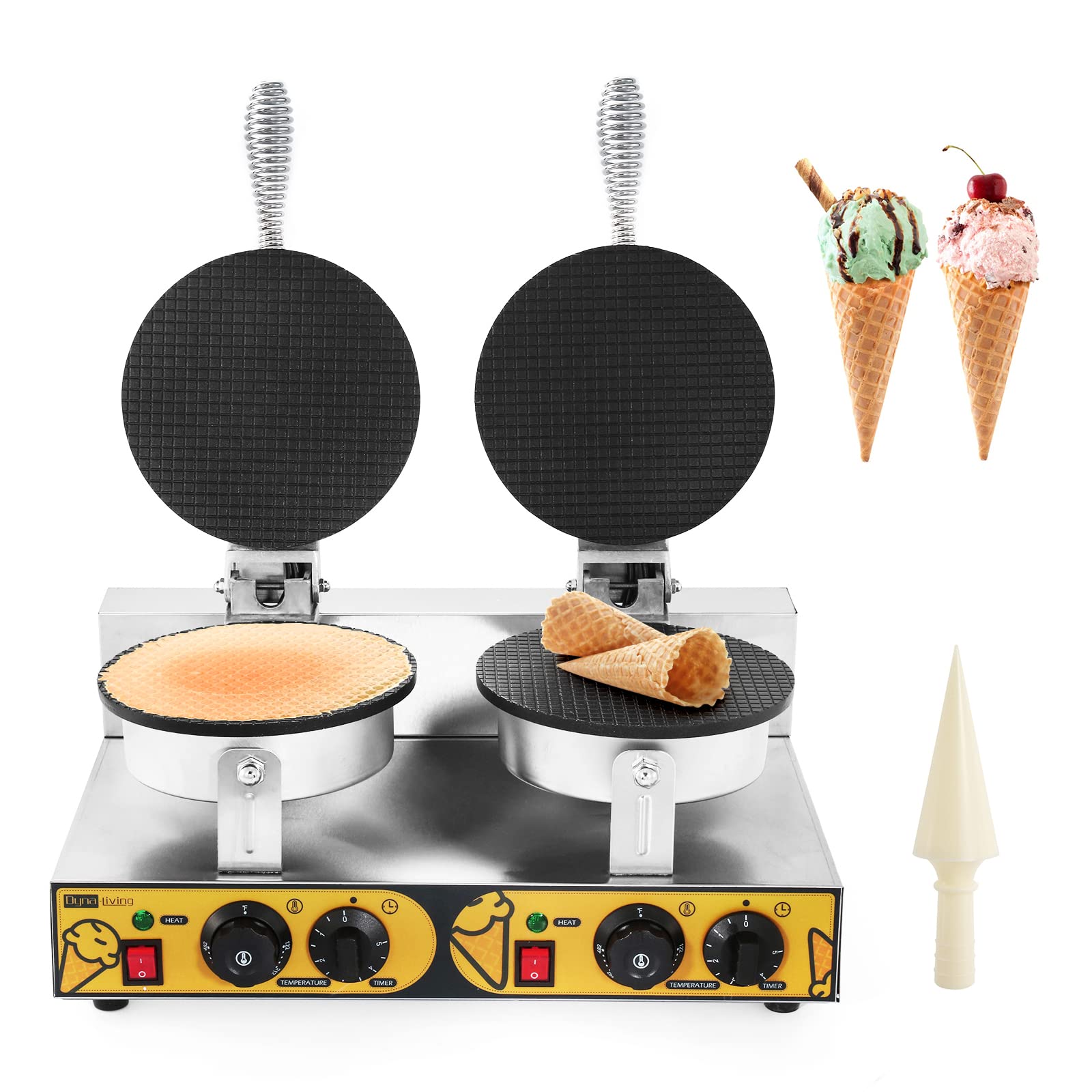 Commercial Electric Waffle Cone Maker Machine - 2400W Stainless Steel Ice Cream Cone Baker with Nonstick Mold for Restaurants, Bakeries & Snack Shops (110V/240V) - Perfect for Making Crispy Waffle Cones, Dessert Cups & Sweet Treats