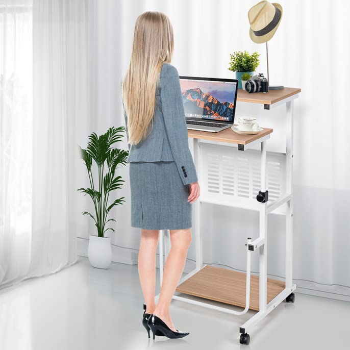 LUARANE Adjustable Height Rolling Standing Desk with 4 Wheels & Footrest - Mobile Home Office Workstation for Small Spaces, Bedroom Study, and Laptop Use | Perfect for Remote Work, Gaming Setup & Compact Living Areas