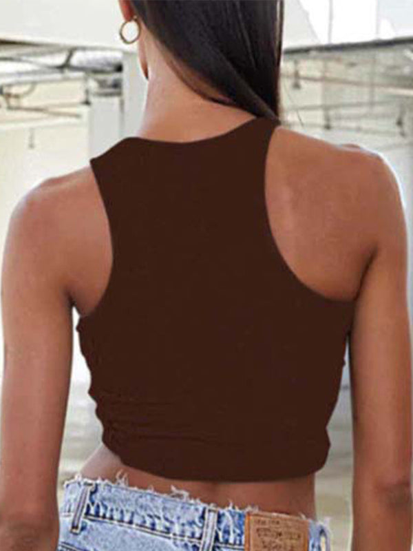 ZASUWA Women's Sexy Round Neck Asymmetrical Design Tank Tops - Perfect for Summer Outfits, Beachwear, and Casual Fashion