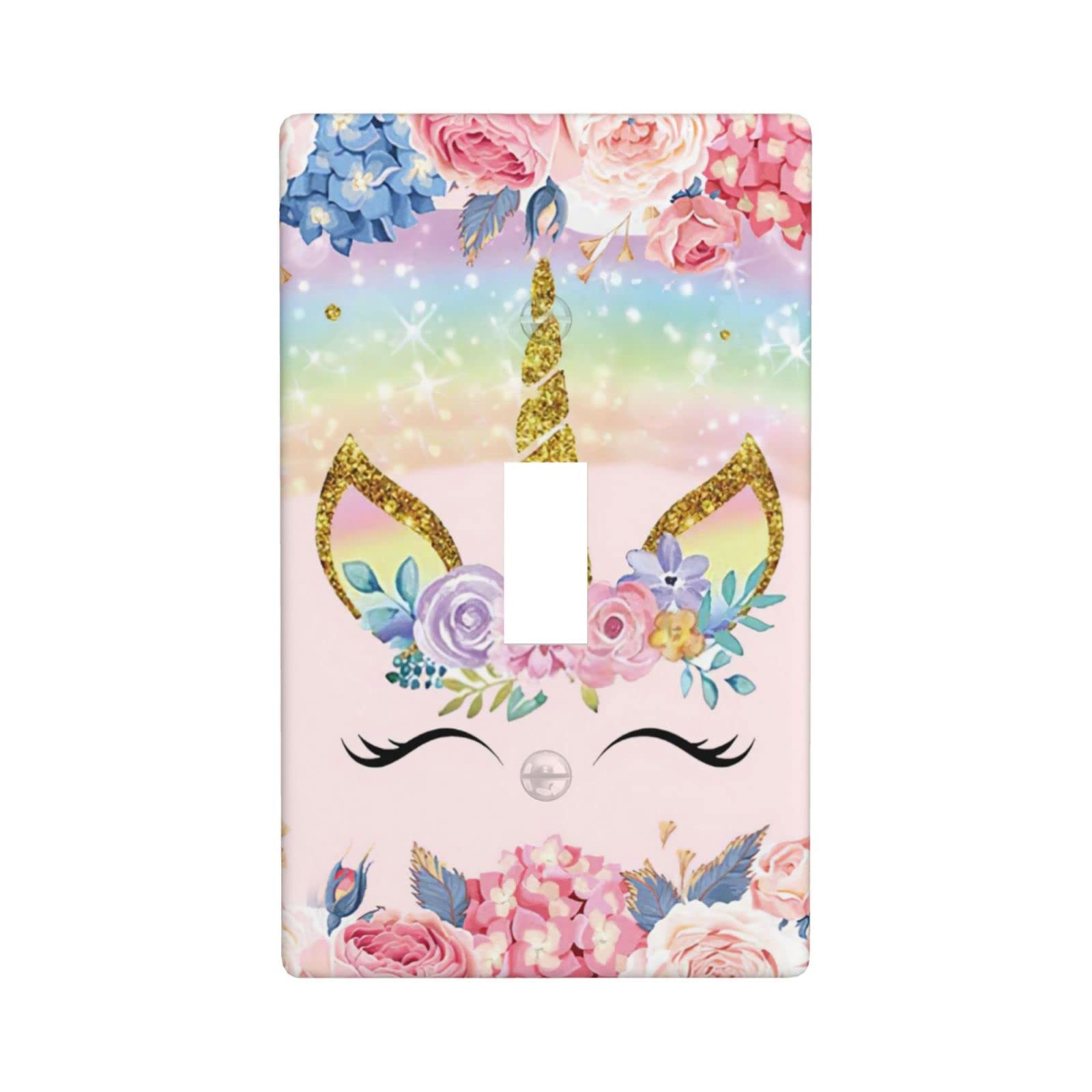 Rainbow Unicorn Princess Face Decor Light Switch Plate Cover - Cartoon Flower Design Plastic Wall Plate for Kids Room, Bedroom, Nursery (Single Gang Toggle Switch) - Perfect for Girls' Room Decor, Birthday Gifts & Home Improvement