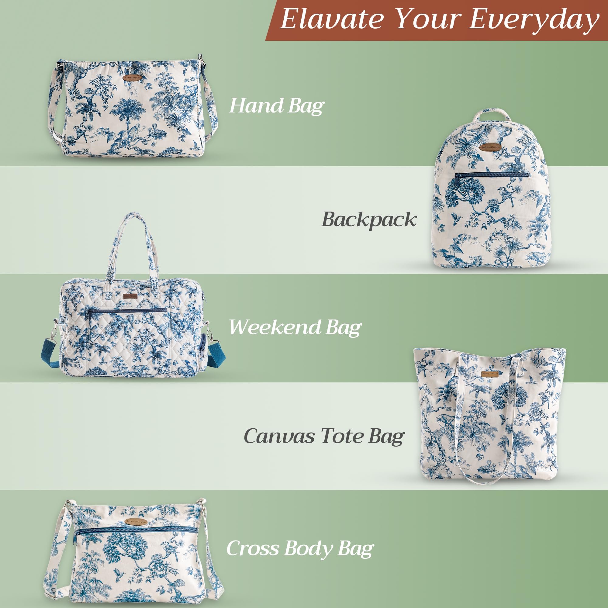 Maison d'Hermine Quilted Cotton Tote Bag with Zipper Pockets & Detachable Pouch - Stylish Work Bag for Women, Travel, Grocery Shopping & Lunch
