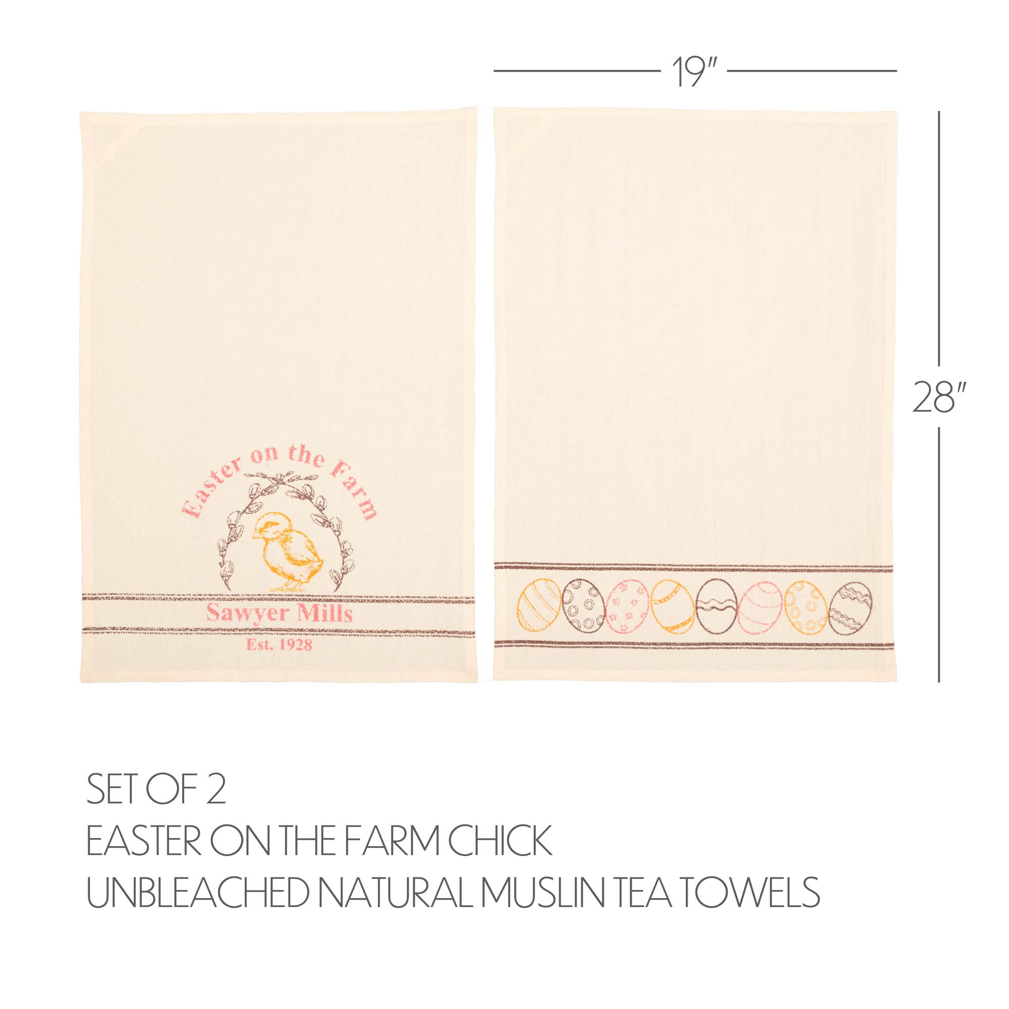 Sawyer Mill Easter Greetings Chick Cotton Kitchen Towel Set of 2 - 19x28 Inches - Absorbent & Decorative Dish Towels for Spring Kitchen Decor, Holiday Hosting & Easter Gift Giving