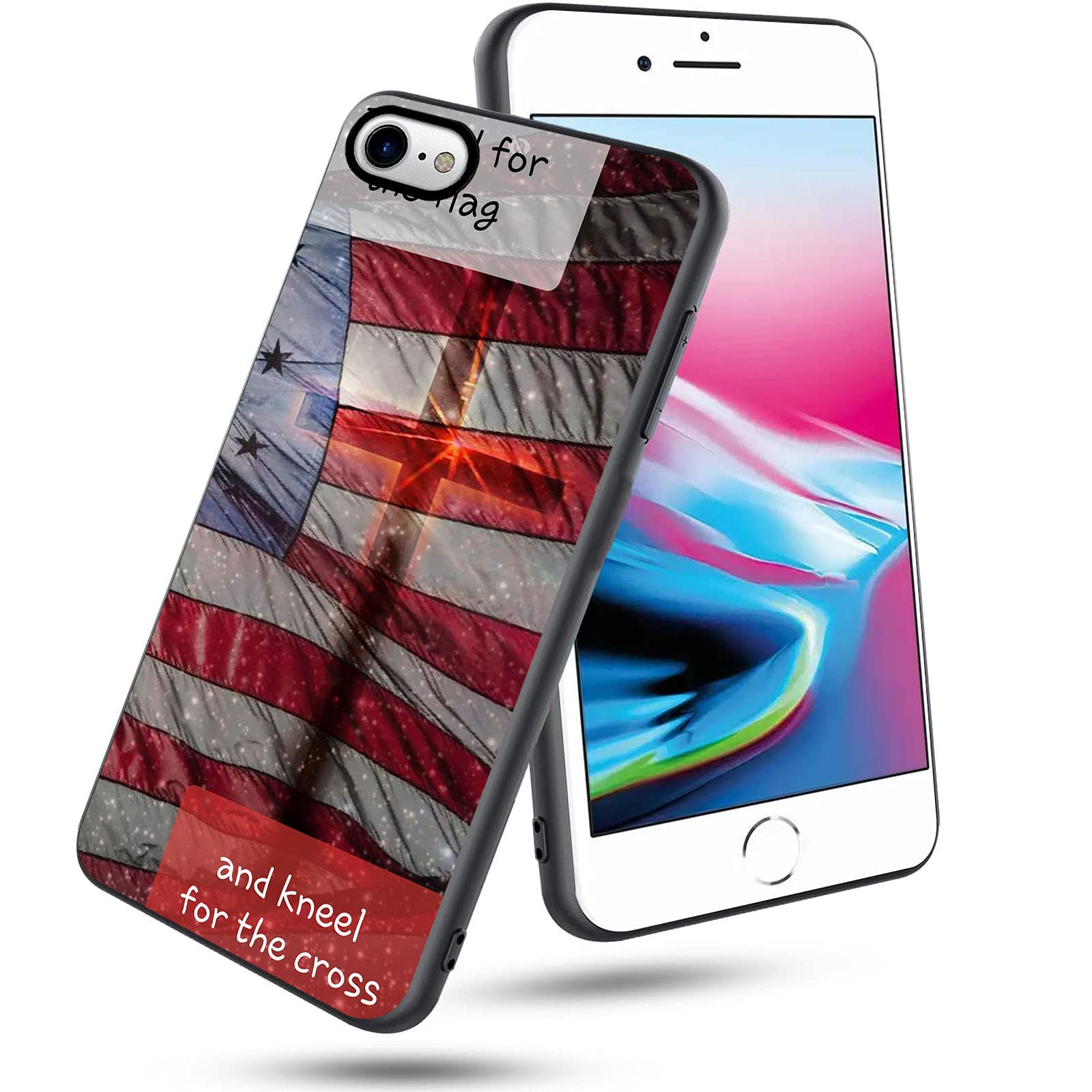 American Flag Cross Silicone Case for iPhone SE 2020/iPhone 8/iPhone 7 - Shockproof Full Body Protection Cover with Drop Resistance | Perfect for Outdoor Activities, Travel & Daily Use
