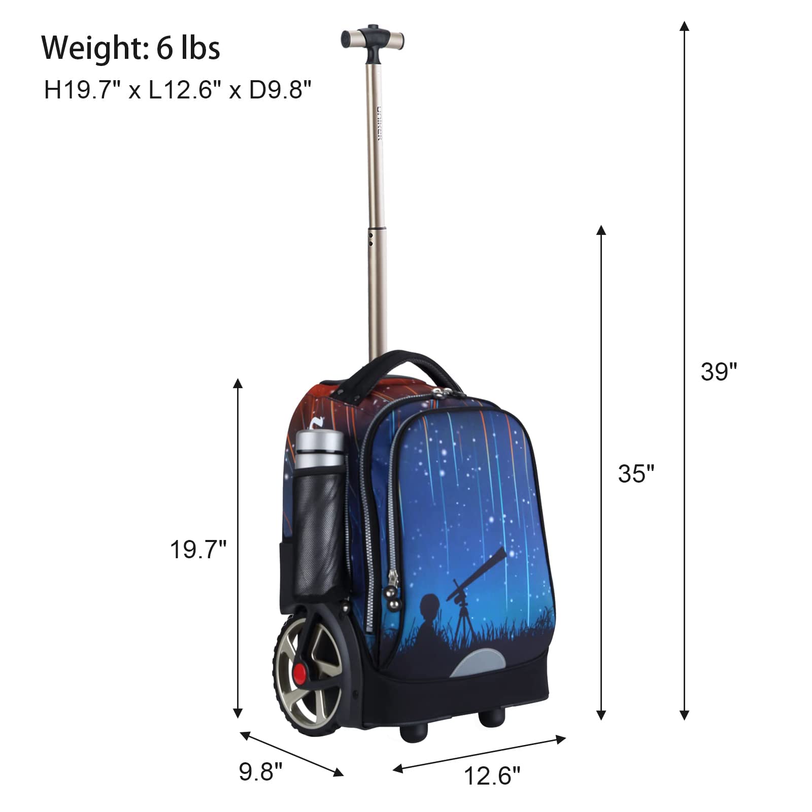 UNIKER Wheeled Rolling Backpack for Boys & Teens - No Straps, Lightweight Travel Bag & School Backpack with Wheels for High School & Middle School Students - Perfect for Commuting, Air Travel, and Daily School Use