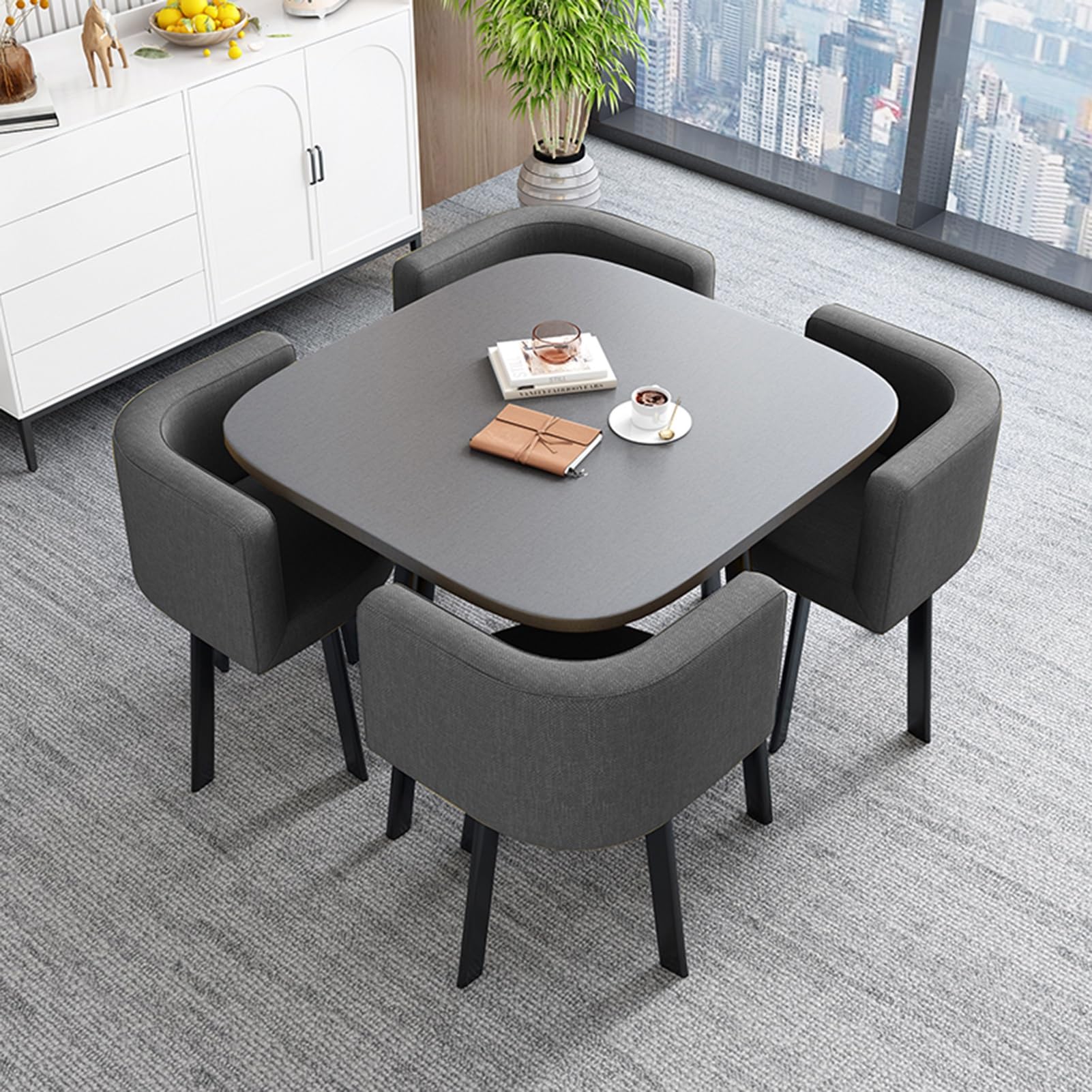 HARELA Small Conference Table and Chair Set - Dark Gray Office Furniture for Business Meetings, Reception, and Negotiations | Compact Coffee Table for Office, Lounge, and Waiting Areas