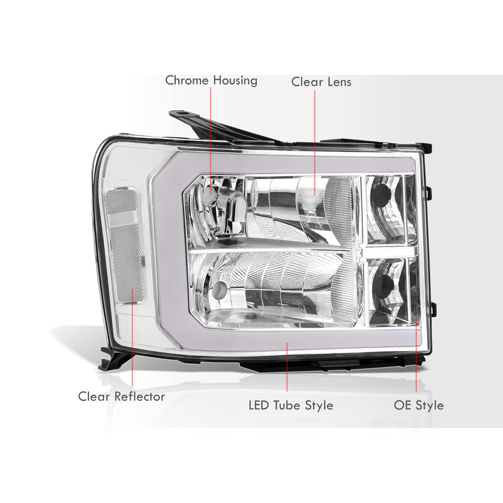 LED DRL Headlights for GMC Sierra 1500/2500HD/3500HD 2007-2014 - Chrome Housing, Clear Lens - Daytime Running Lights