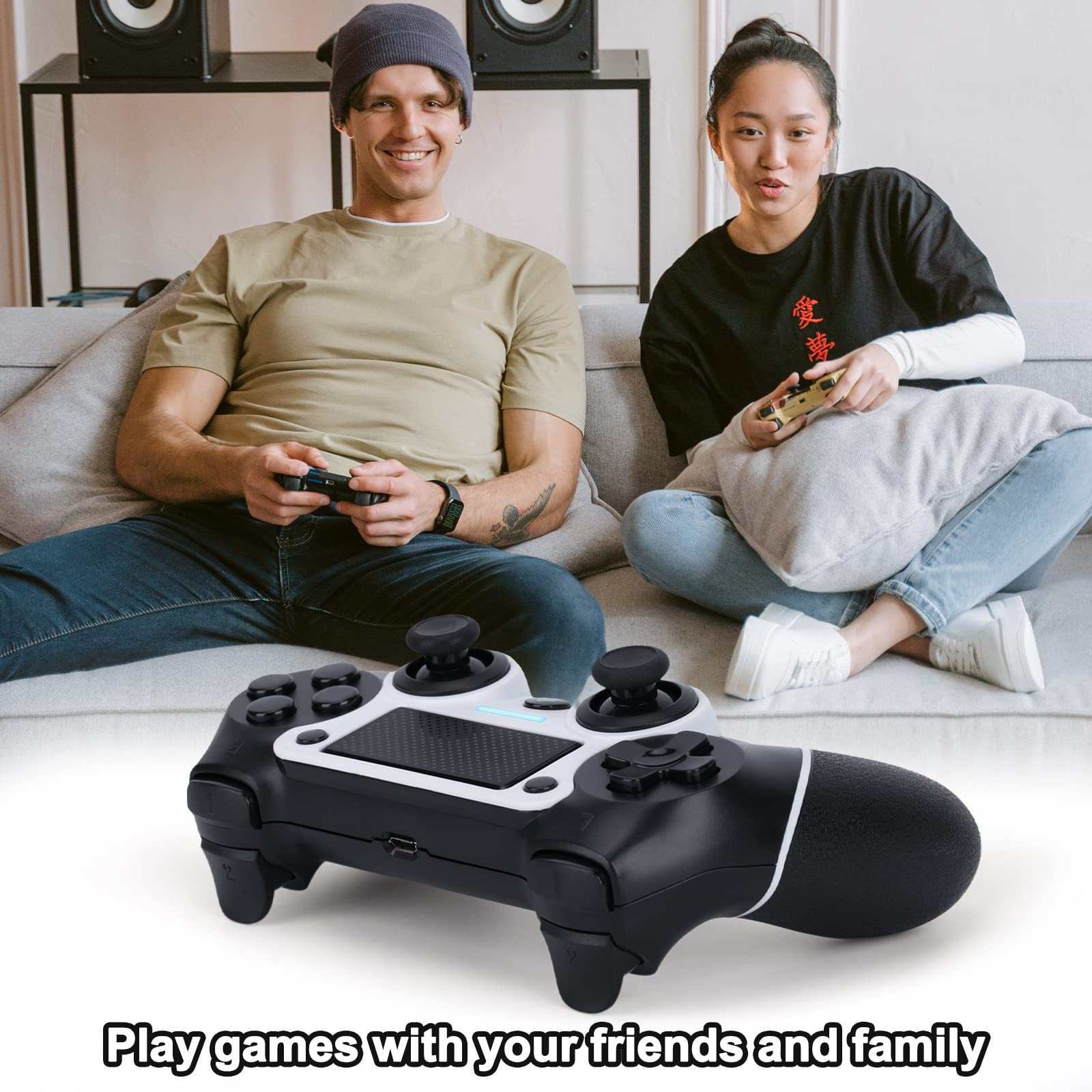 VooFun Wireless Bluetooth Controller for PS4/PS4 Pro/PS4 Slim - Compatible with PlayStation 4, Vibration Feedback, 6-Axis Motion Sensor, Touchpad, 3.5mm Headphone Jack, Turbo Function, 1000mAh Battery - Perfect for Gaming, Streaming & Long Play Sessions