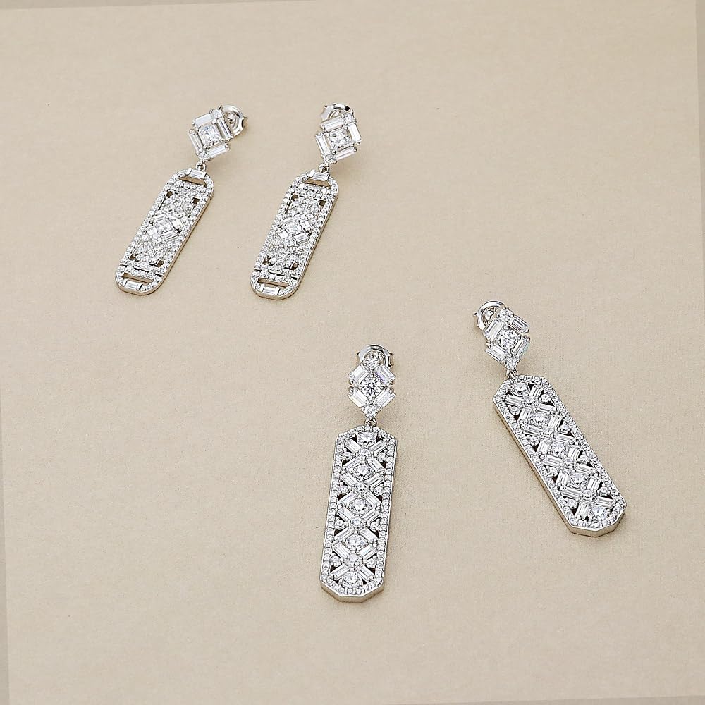 BERRICLE Sterling Silver Cubic Zirconia (CZ) Vintage Art Deco Dangle Drop Earrings for Women - Rhodium Plated Elegant Jewelry for Parties, Weddings & Special Occasions
