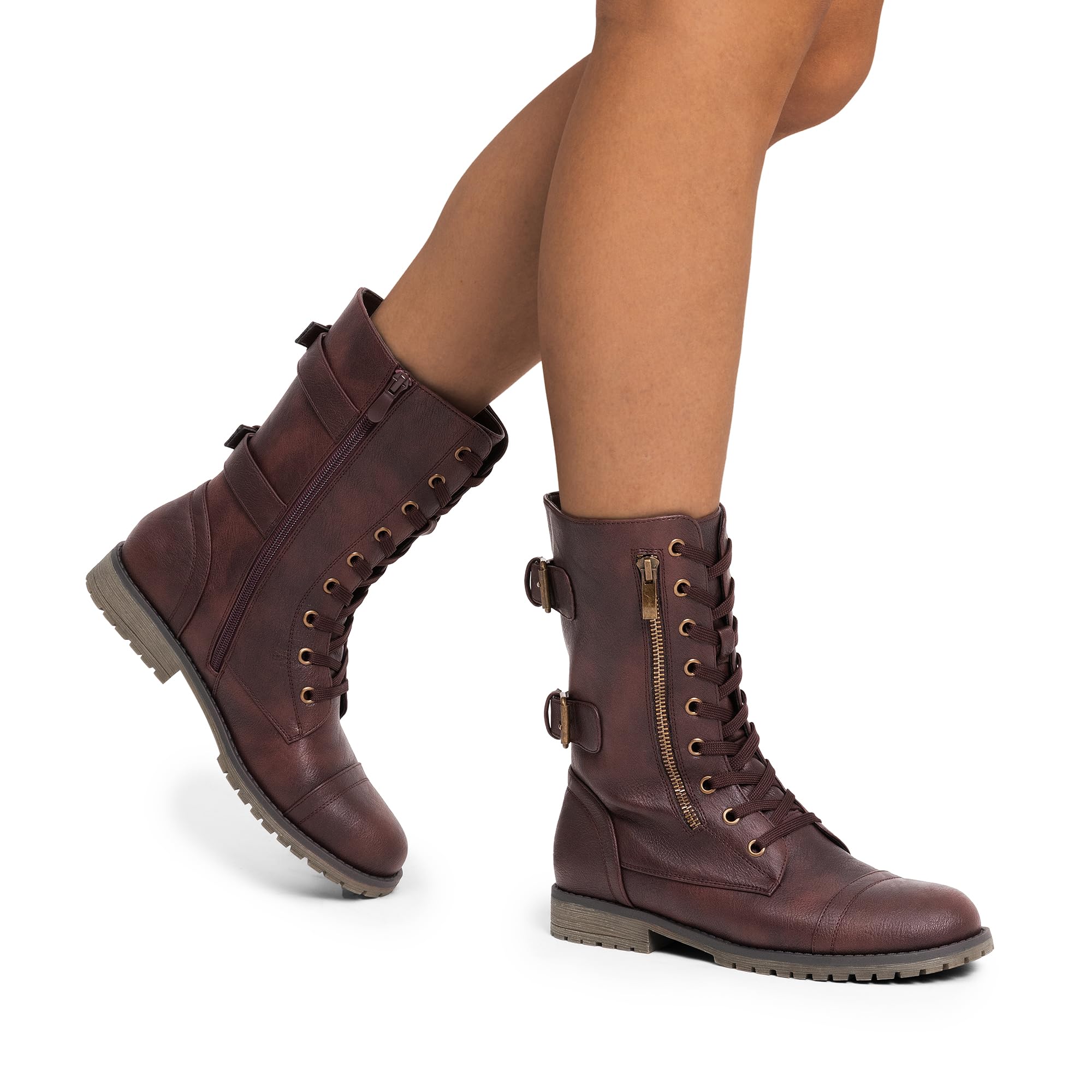 DREAM PAIRS Women's Mid Calf Combat Boots with Built-in Wallet Pocket & Lace Up Design - Stylish Military Boots for Hiking, Outdoor Adventures & Everyday Wear