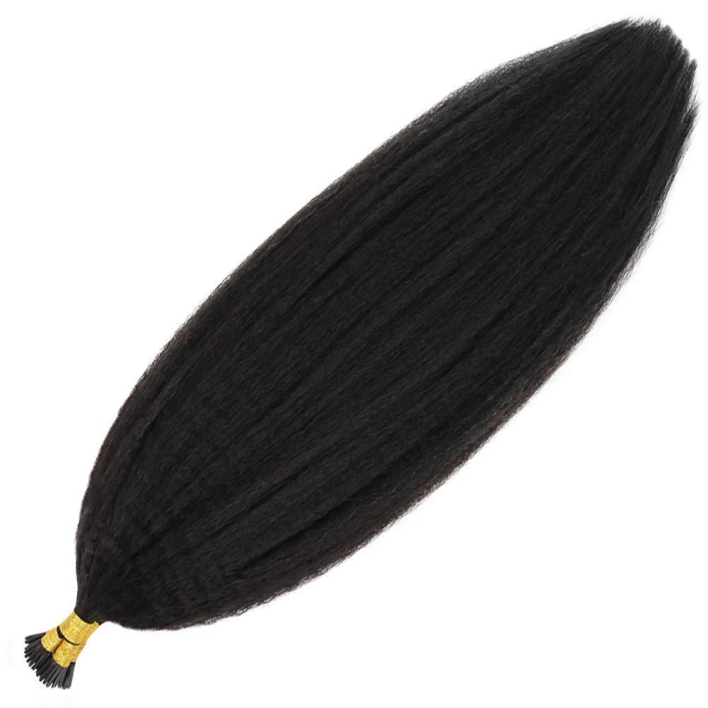 Kinky Straight Human Hair I-Tip Extensions - 100 Strands (1g/Strand) 22 Inch Natural Color Pre-Bonded Hair Extensions for Black Women | Perfect for Protective Styling, Weddings & Everyday Glam