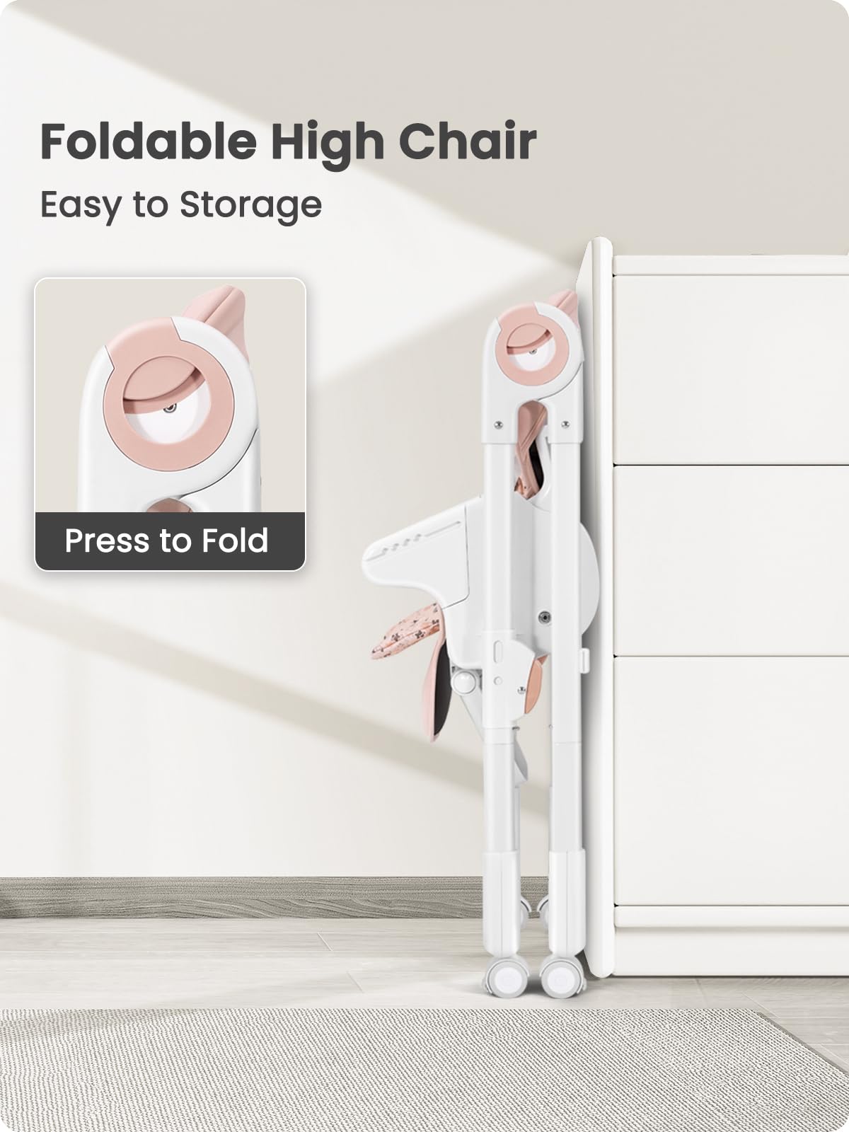 Convertible High Chair for Babies & Toddlers - Adjustable Foldable Baby Dining Chair with Backrest, Footrest & Tray | Lockable Wheels | Star Pink | Perfect for Home, Restaurant & Travel Use
