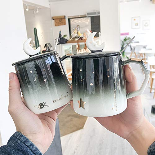 Moon and Star Ceramic Coffee Mug with Spoon Lid - 400ml Tea, Milk Cup for Office & Home - Perfect Gift for Coffee Lovers & Night Sky Enthusiasts - Ideal for Morning Brews, Cozy Evenings & Unique Gifting