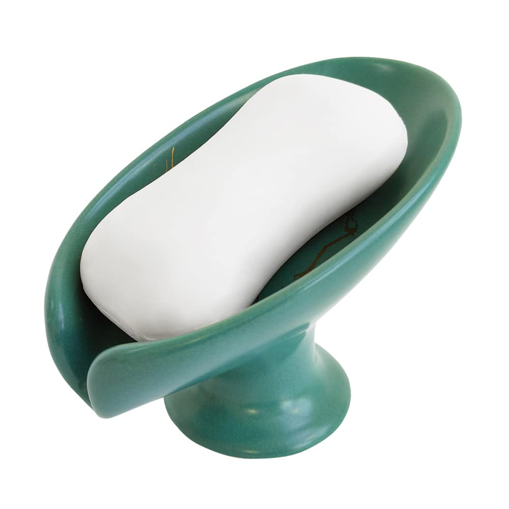 Gold Marble Leaf-Shaped Ceramic Soap Dish - Self-Draining Soap Holder for Bathroom & Kitchen - Easy to Clean, Keeps Soap Dry - Elegant Green Home Decor for Sink Countertop & Vanity