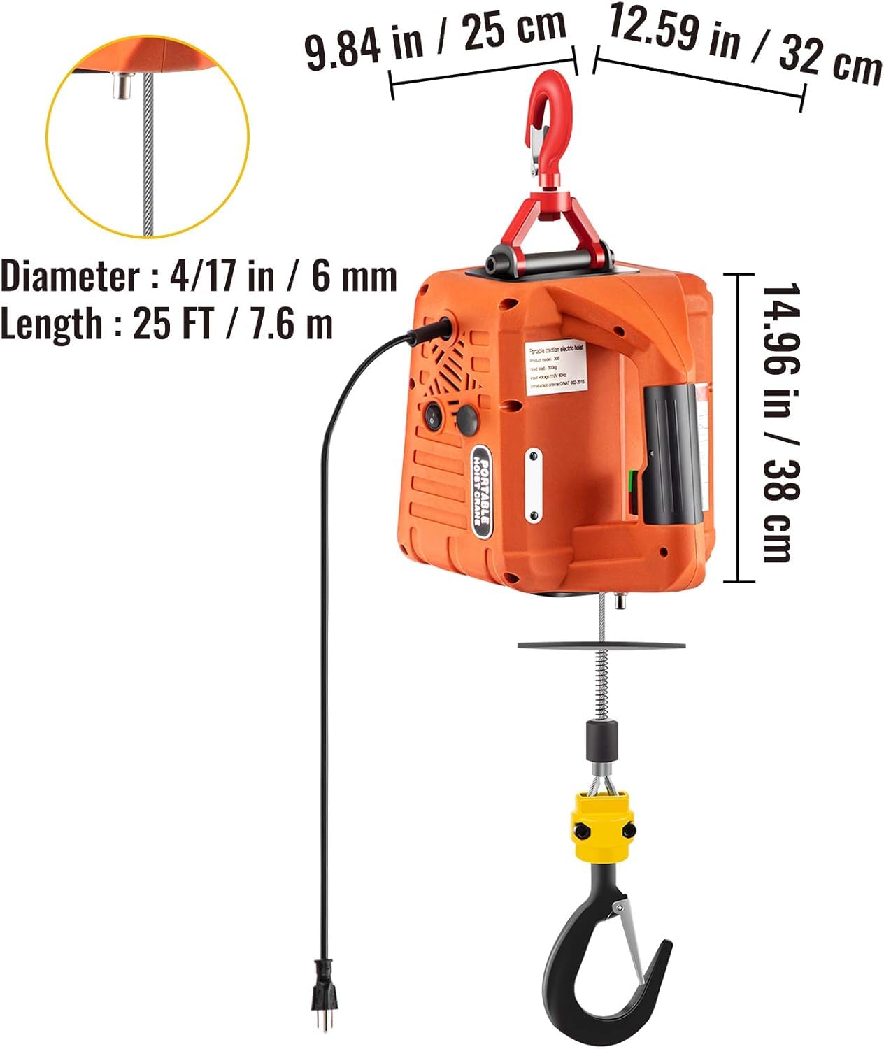 1540LBS Electric Hoist Winch - 62FT Portable 2 in 1 Crane with Manual & Wireless Remote Control, 110V/120V Heavy Duty Lifting Strap - Perfect for Garage, Warehouse, Construction & DIY Projects