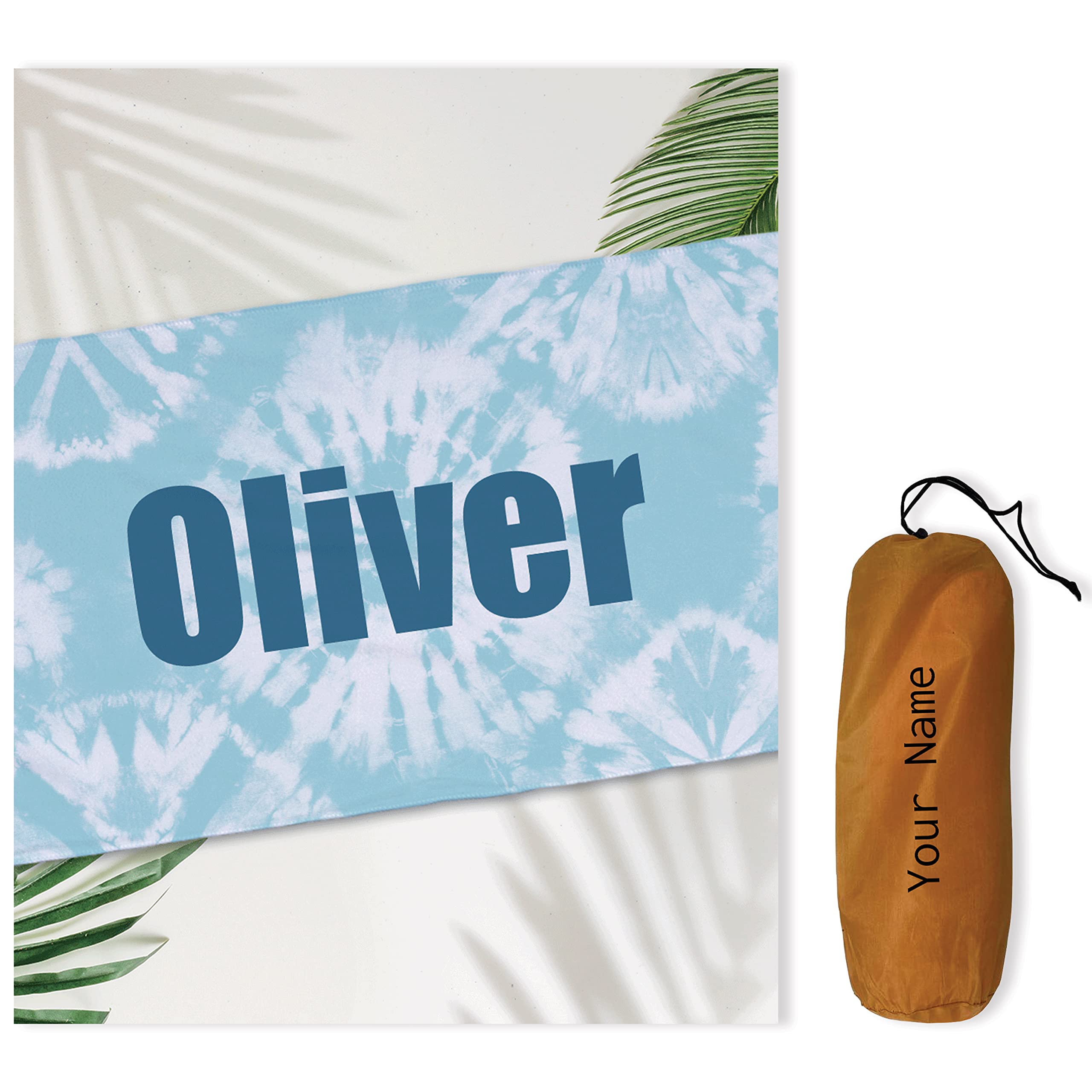 Custom Personalized Beach Towel 60x30 Inch - Soft Lightweight Microfiber Pool & Swim Towel with Name/Initials - Great Gift for Women & Kids (Mint Tie Dye) - Perfect for Beach Vacations, Pool Parties & Summer Travel