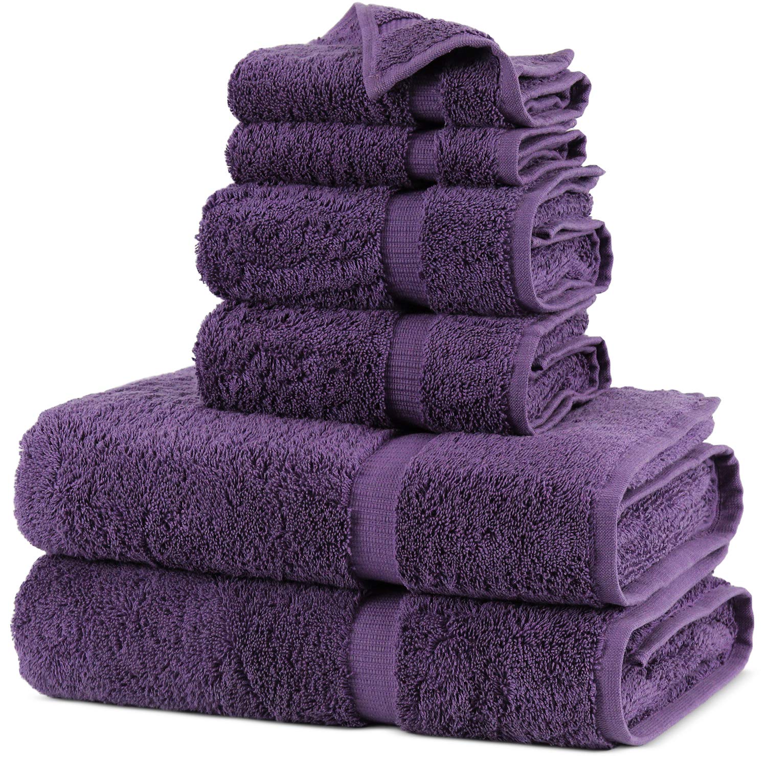 Premium 100% Turkish Cotton Bath Towel Set - 6 Piece (Purple) | Ultra Soft & Absorbent | Luxury Spa, Beach & Home Use