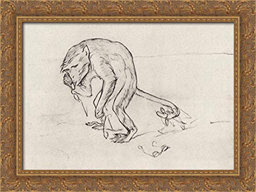 Valentin Serov Monkey And The Glasses 24x18 Gold Ornate Wood Framed Canvas Art - Perfect for Living Room, Bedroom & Office Wall Decor
