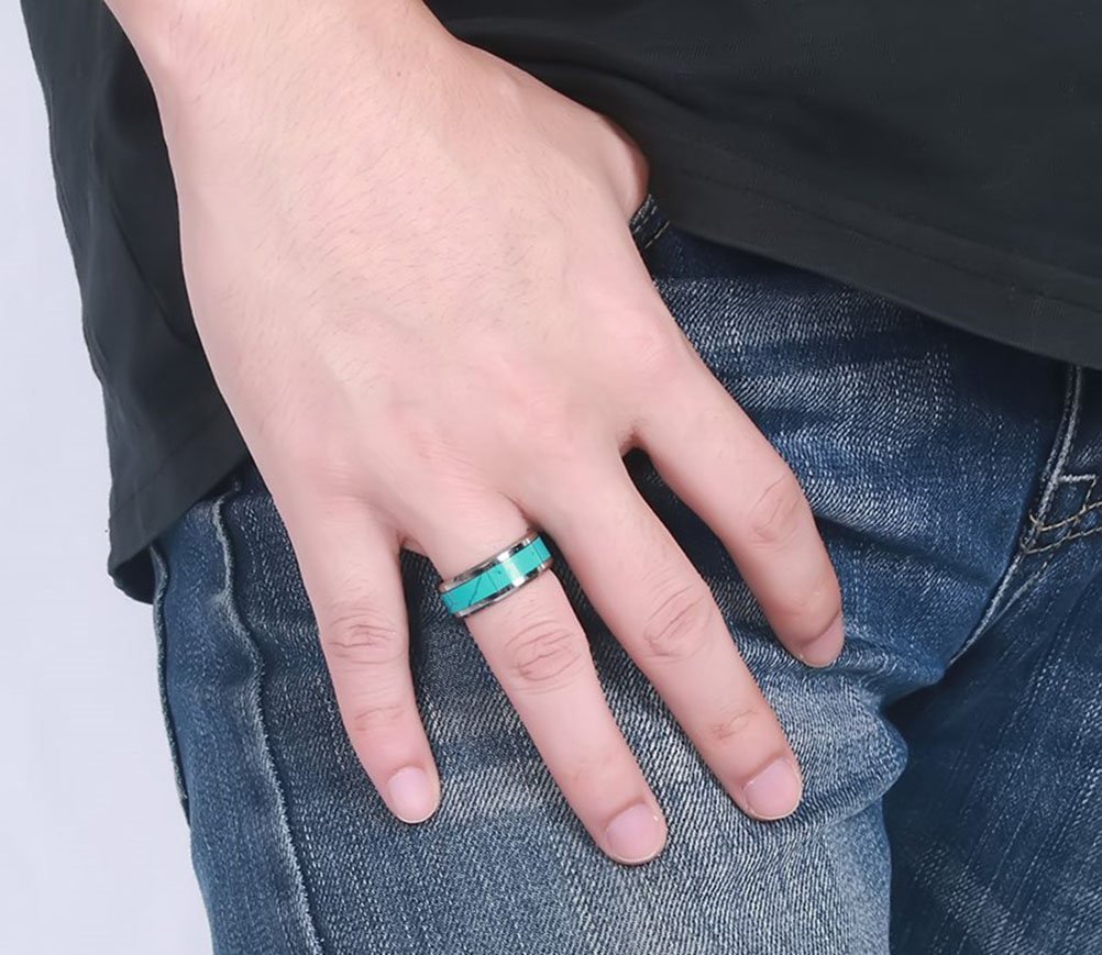 Men's Tungsten Steel Blue Stone Rings - Vintage Style Wedding Band for Men - Durable & Scratch Resistant Jewelry for Gifts, Engagements & Everyday Wear