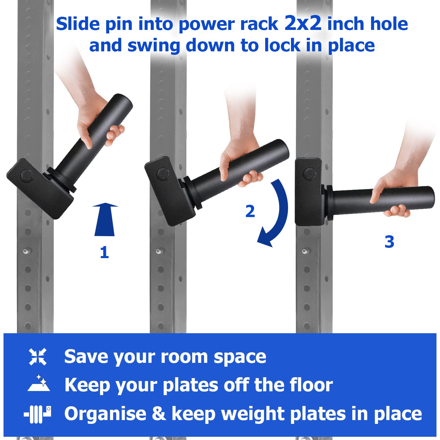 A2ZCARE Weight Plate Holder Attachment for Power Cage Rack - Olympic Weight Plate Storage Organizer (Fits 2-inch Plates) - Perfect for Home Gym & CrossFit Training